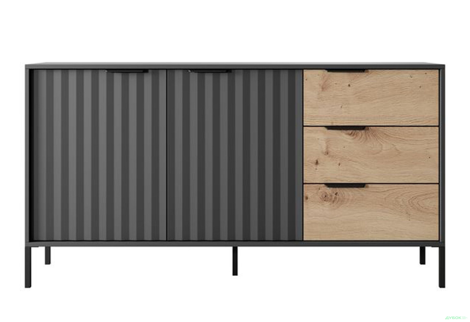 Фото 2 - Комод Perfect Home Рейв / Rave 2-дверний з 3 шухлядами 153 см, чорний / дуб артизан
