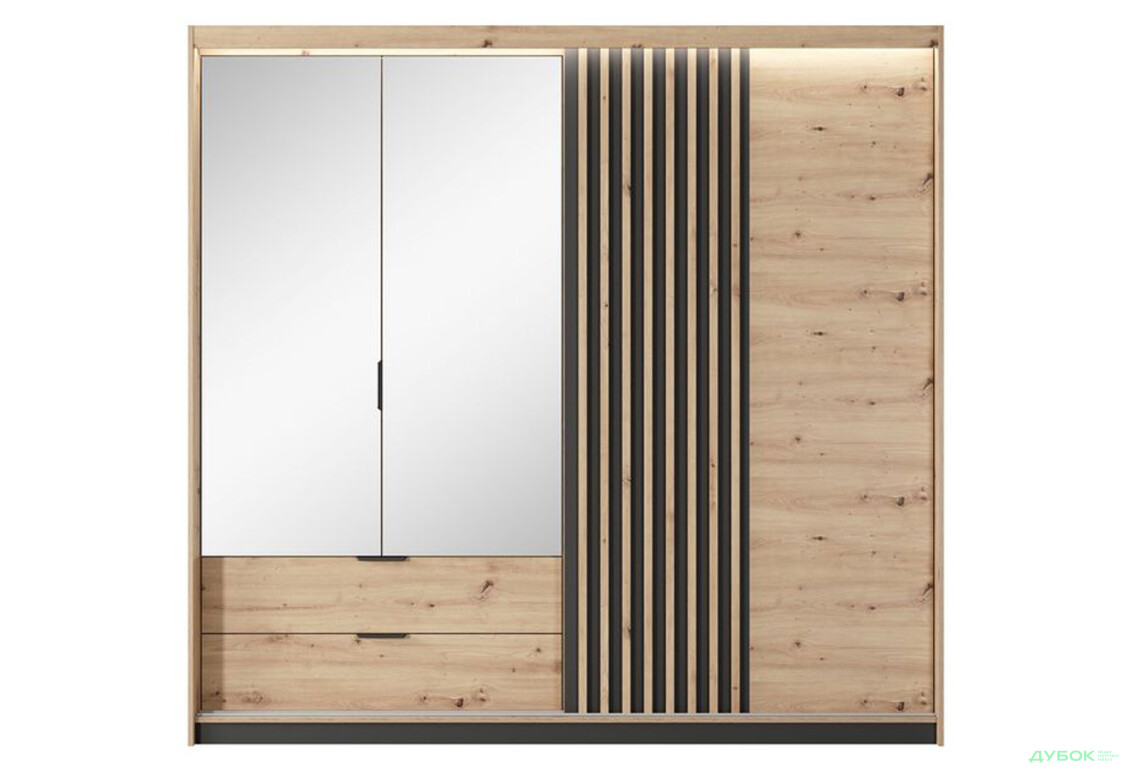 Шафа Perfect Home Таллі / Tally 4-дверна з 2 шухлядами 220 см, дуб артизан / антрацит - Зображення 2 Зображення 2 - Шафа Perfect Home Таллі / Tally 4-дверна з 2 шухлядами 220 см, дуб артизан / антрацит