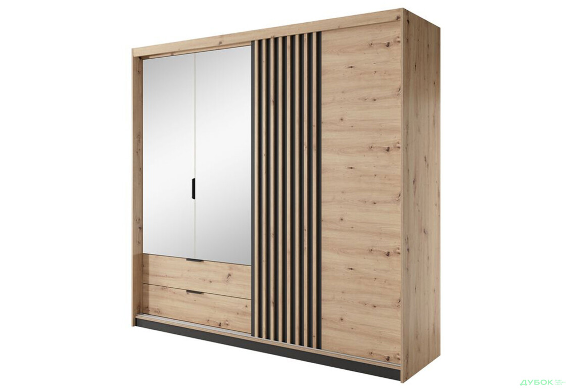 Шафа Perfect Home Таллі / Tally 4-дверна з 2 шухлядами 220 см, дуб артизан / антрацит - Зображення 1 Зображення 1 - Шафа Perfect Home Таллі / Tally 4-дверна з 2 шухлядами 220 см, дуб артизан / антрацит