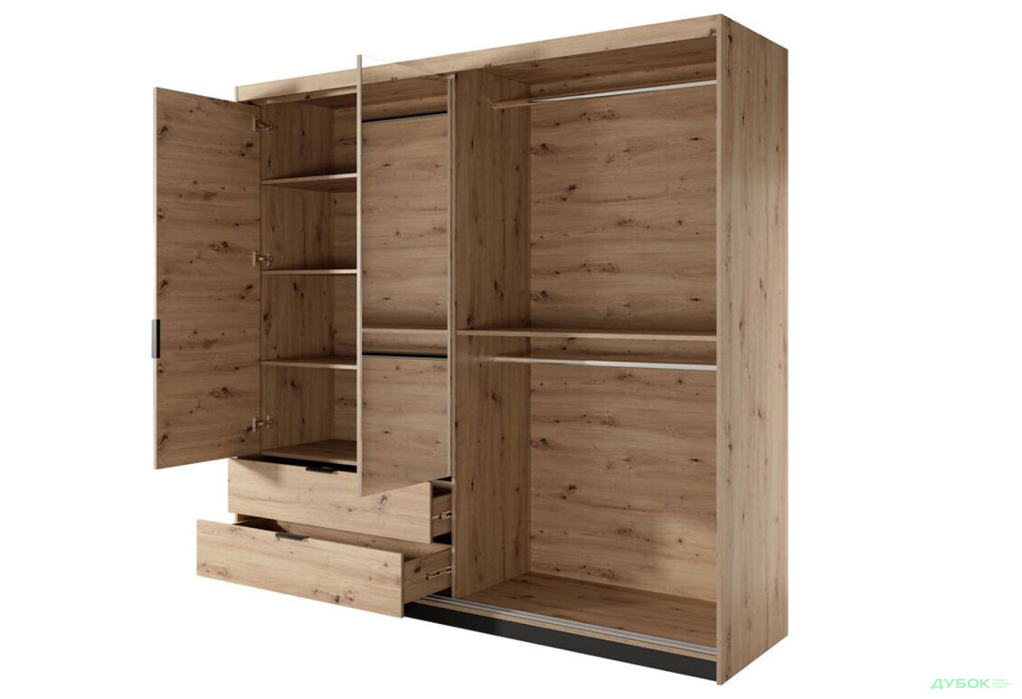 Шафа Perfect Home Таллі / Tally 4-дверна з 2 шухлядами 220 см, дуб артизан / антрацит - Зображення 6 Зображення 6 - Шафа Perfect Home Таллі / Tally 4-дверна з 2 шухлядами 220 см, дуб артизан / антрацит