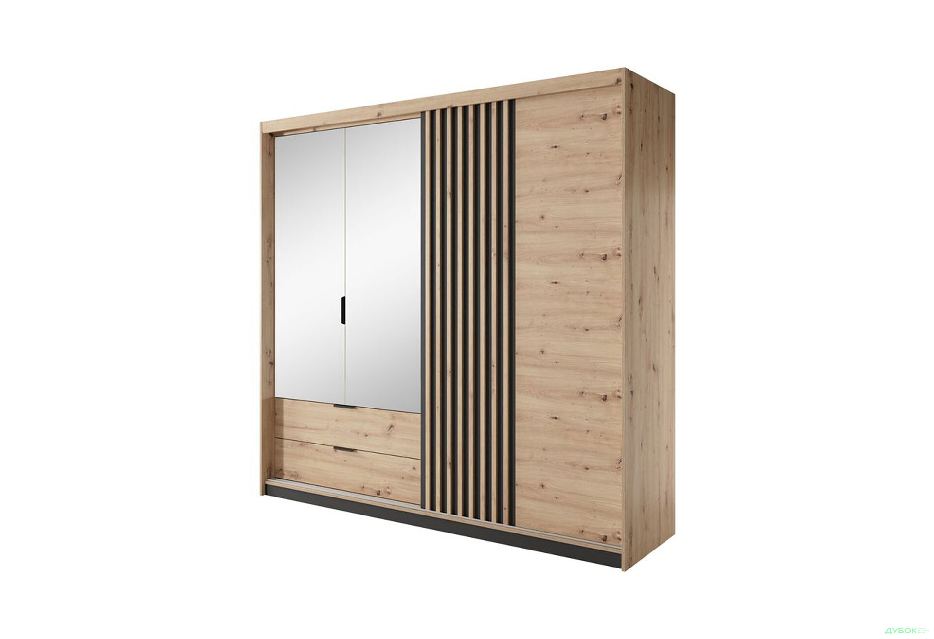 Шафа Perfect Home Таллі / Tally 4-дверна з 2 шухлядами 220 см, дуб артизан / антрацит - Зображення 5 Зображення 5 - Шафа Perfect Home Таллі / Tally 4-дверна з 2 шухлядами 220 см, дуб артизан / антрацит