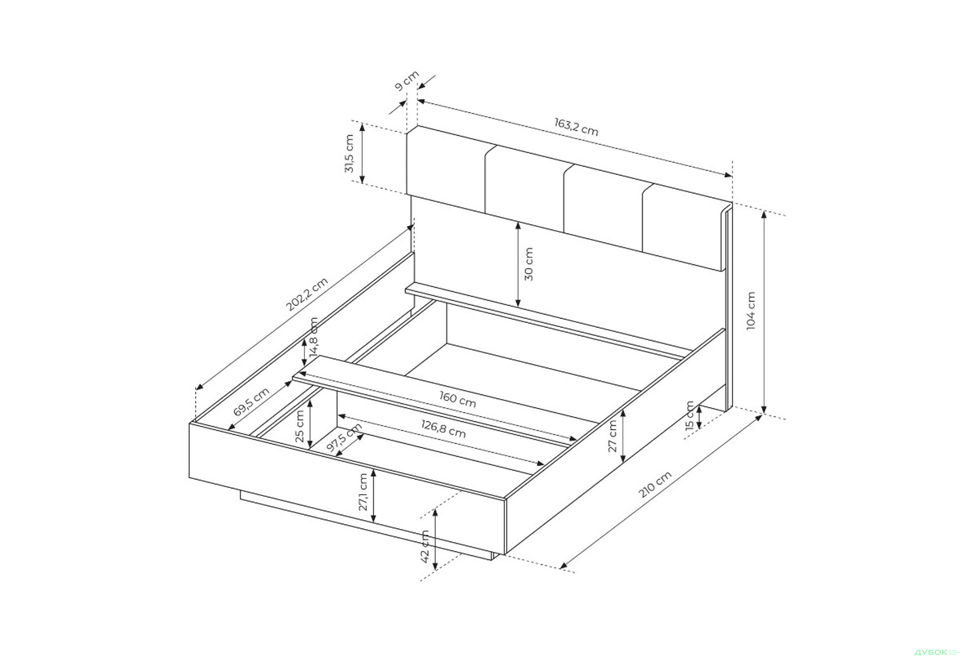Ліжко-подіум Perfect Home Таллі / Tally (без вкладу) 160х200 см, дуб артизан / антрацит - Зображення 5 Зображення 5 - Ліжко-подіум Perfect Home Таллі / Tally (без вкладу) 160х200 см, дуб артизан / антрацит