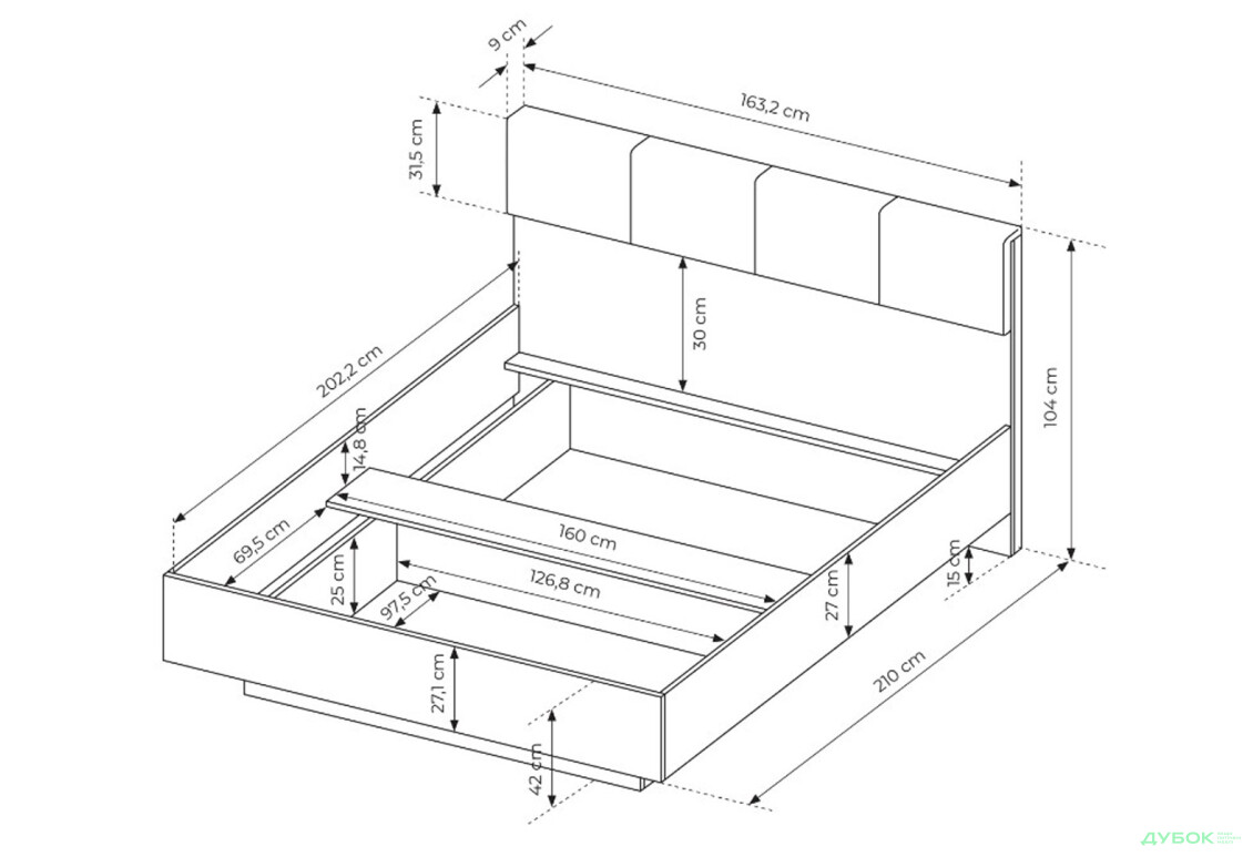 Ліжко-подіум Perfect Home Таллі / Tally (без вкладу) 160х200 см, дуб артизан / антрацит - Зображення 5 Зображення 5 - Ліжко-подіум Perfect Home Таллі / Tally (без вкладу) 160х200 см, дуб артизан / антрацит