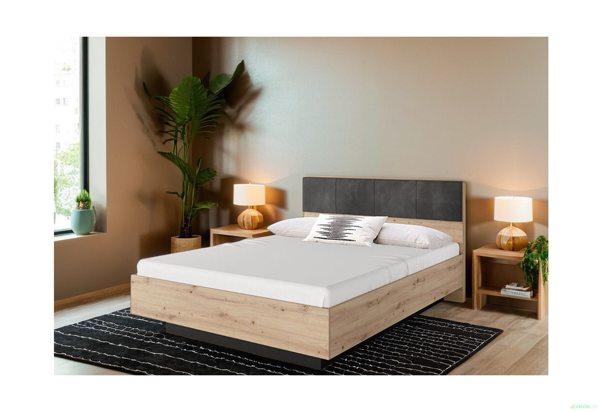 Ліжко-подіум Perfect Home Таллі / Tally (без вкладу) 160х200 см, дуб артизан / антрацит - Зображення 2 Зображення 2 - Ліжко-подіум Perfect Home Таллі / Tally (без вкладу) 160х200 см, дуб артизан / антрацит