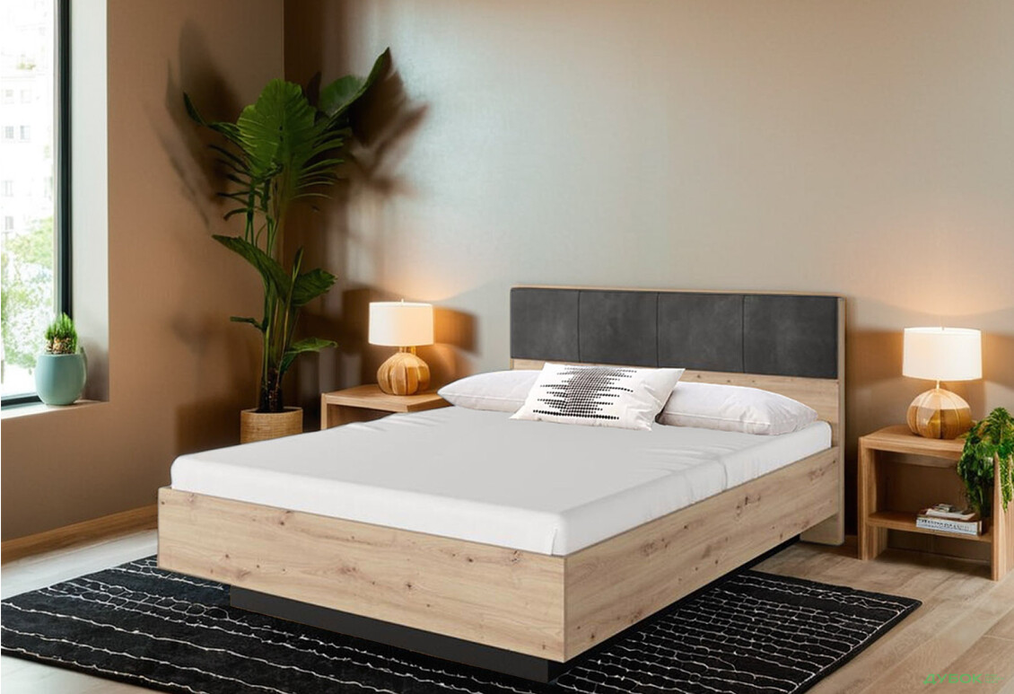 Ліжко-подіум Perfect Home Таллі / Tally (без вкладу) 160х200 см, дуб артизан / антрацит - Зображення 2 Зображення 2 - Ліжко-подіум Perfect Home Таллі / Tally (без вкладу) 160х200 см, дуб артизан / антрацит
