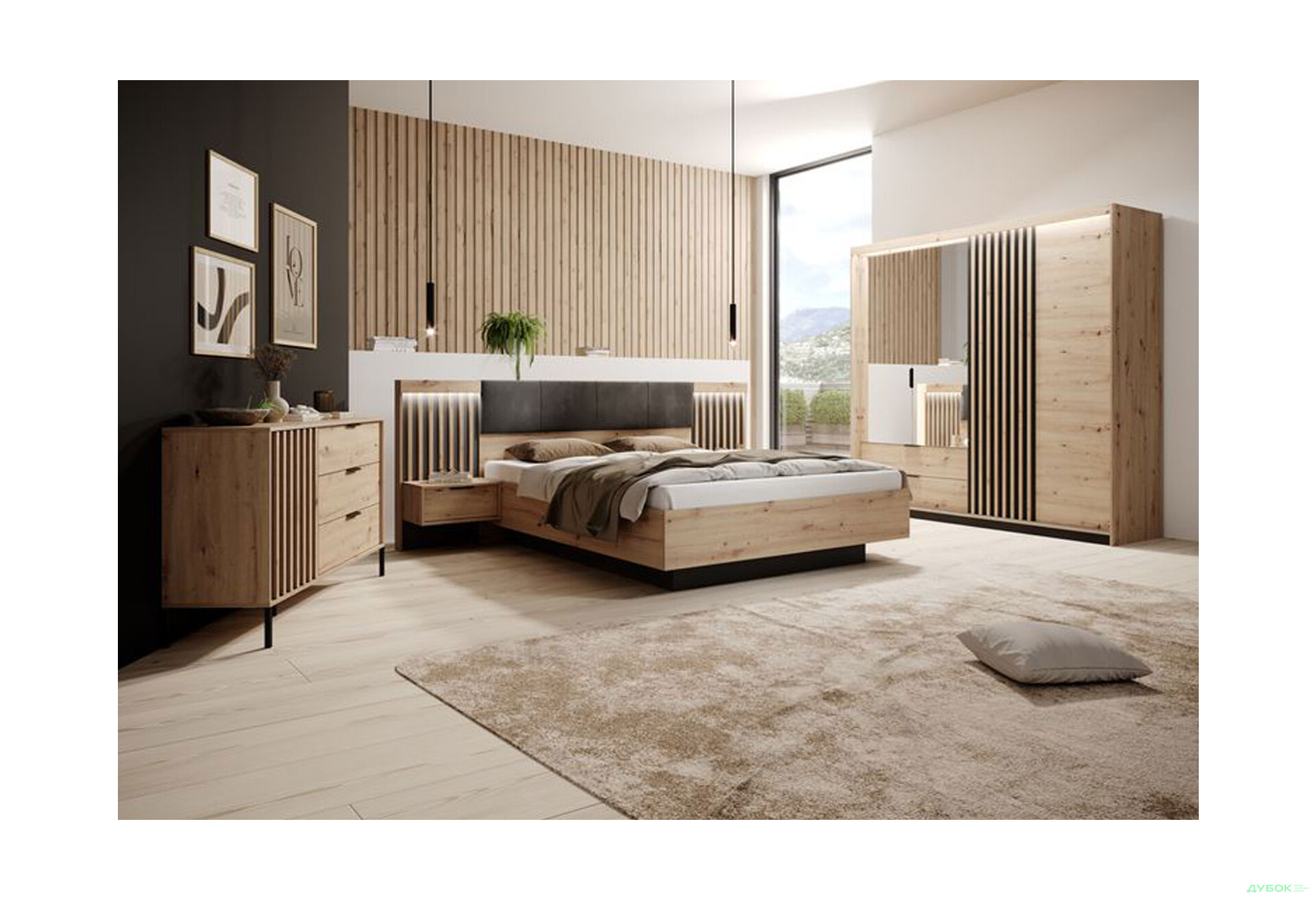 Спальня Таллі / Tally Комплект 4D Дуб артизан / антрацит Perfect Home - Зображення 1 Зображення 1 - Спальня Таллі / Tally Комплект 4D Дуб артизан / антрацит Perfect Home