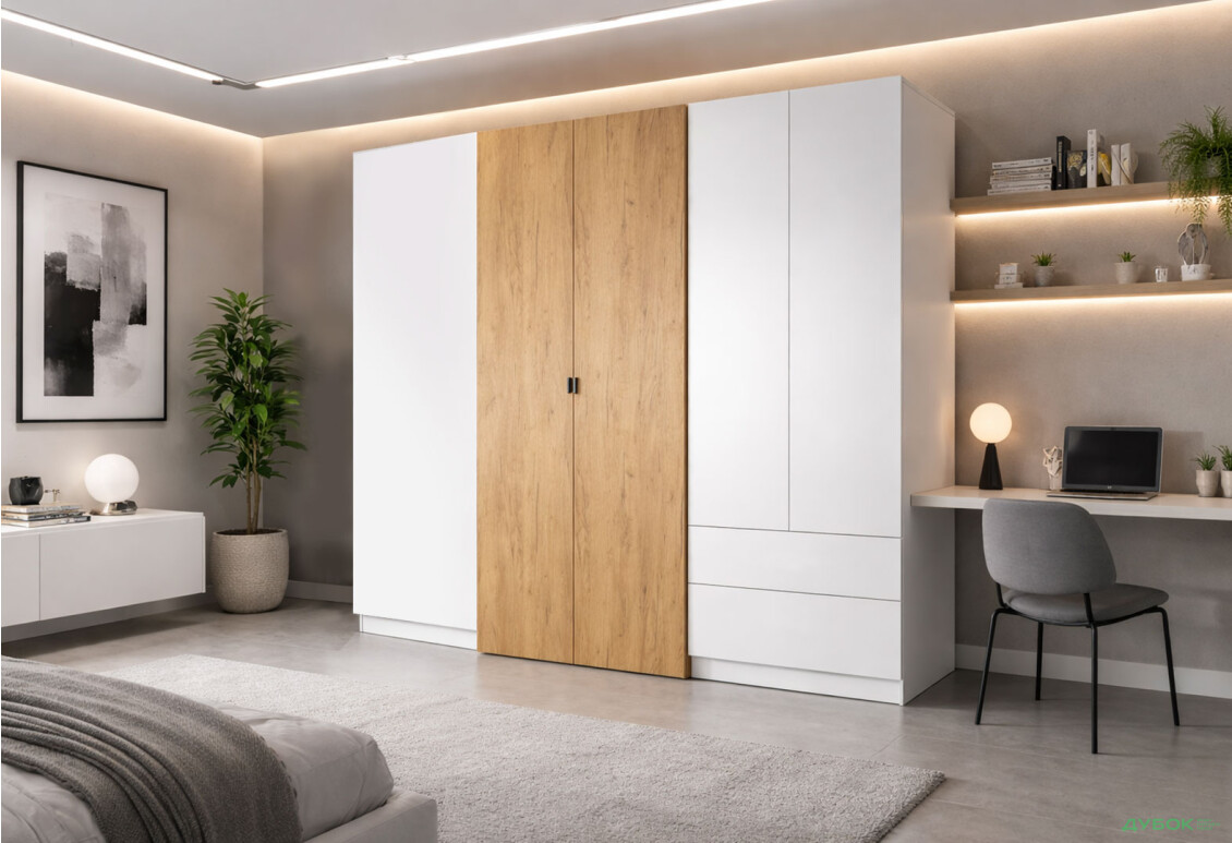 Изображение 2 - Шкаф Perfect Home 3D 4-дверный с 2 ящиками 230 см, белый/дуб крафт золотой