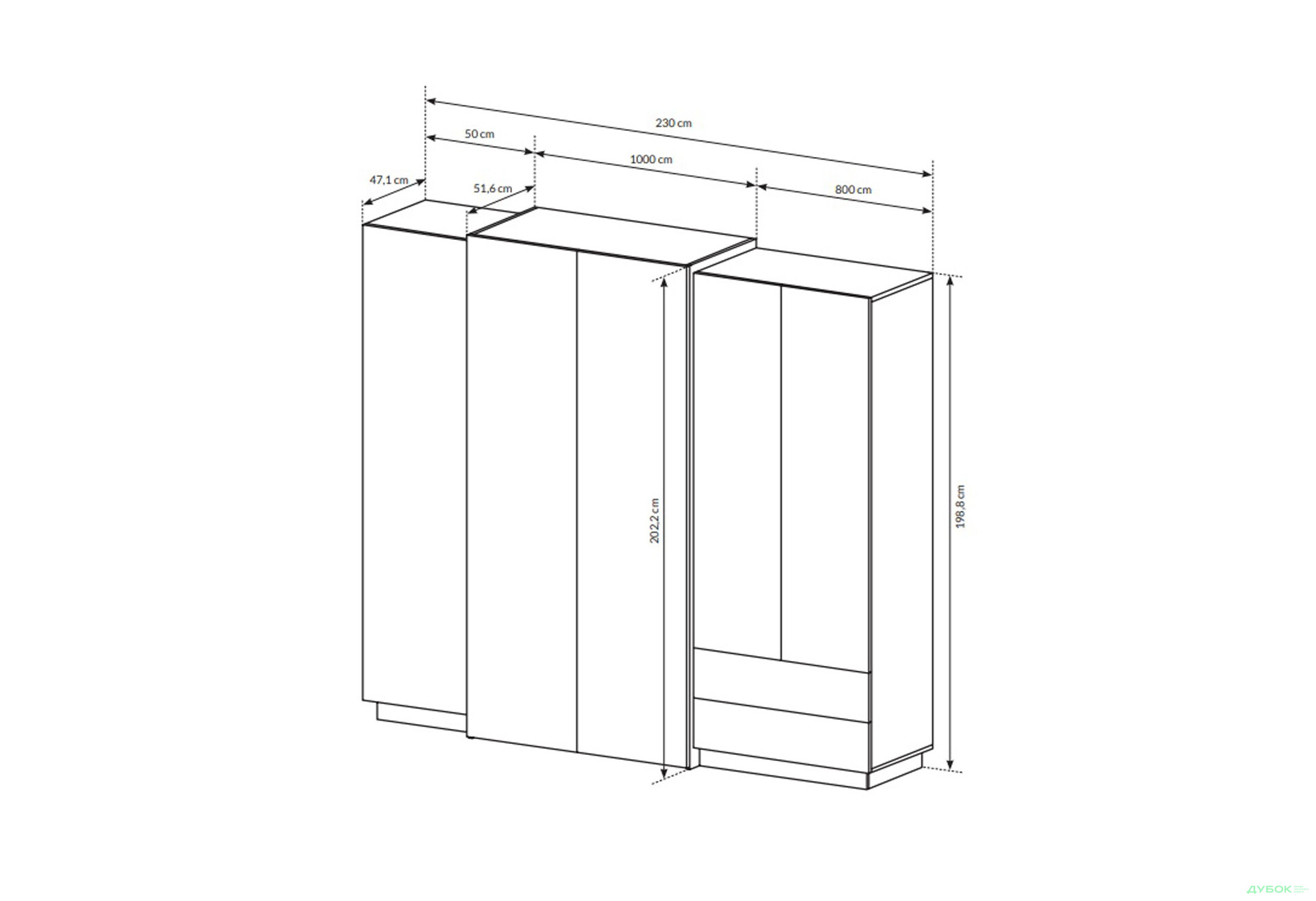 Зображення 5 - Шафа Perfect Home 3D 4-дверна з 2 шухлядами 230 см, білий / дуб крафт золотий