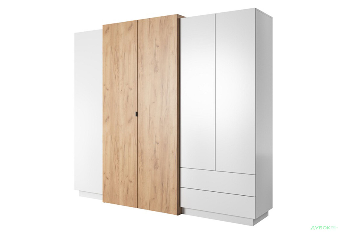 Шкаф Perfect Home 3D 4-дверный с 2 ящиками 230 см, белый/дуб крафт золотой