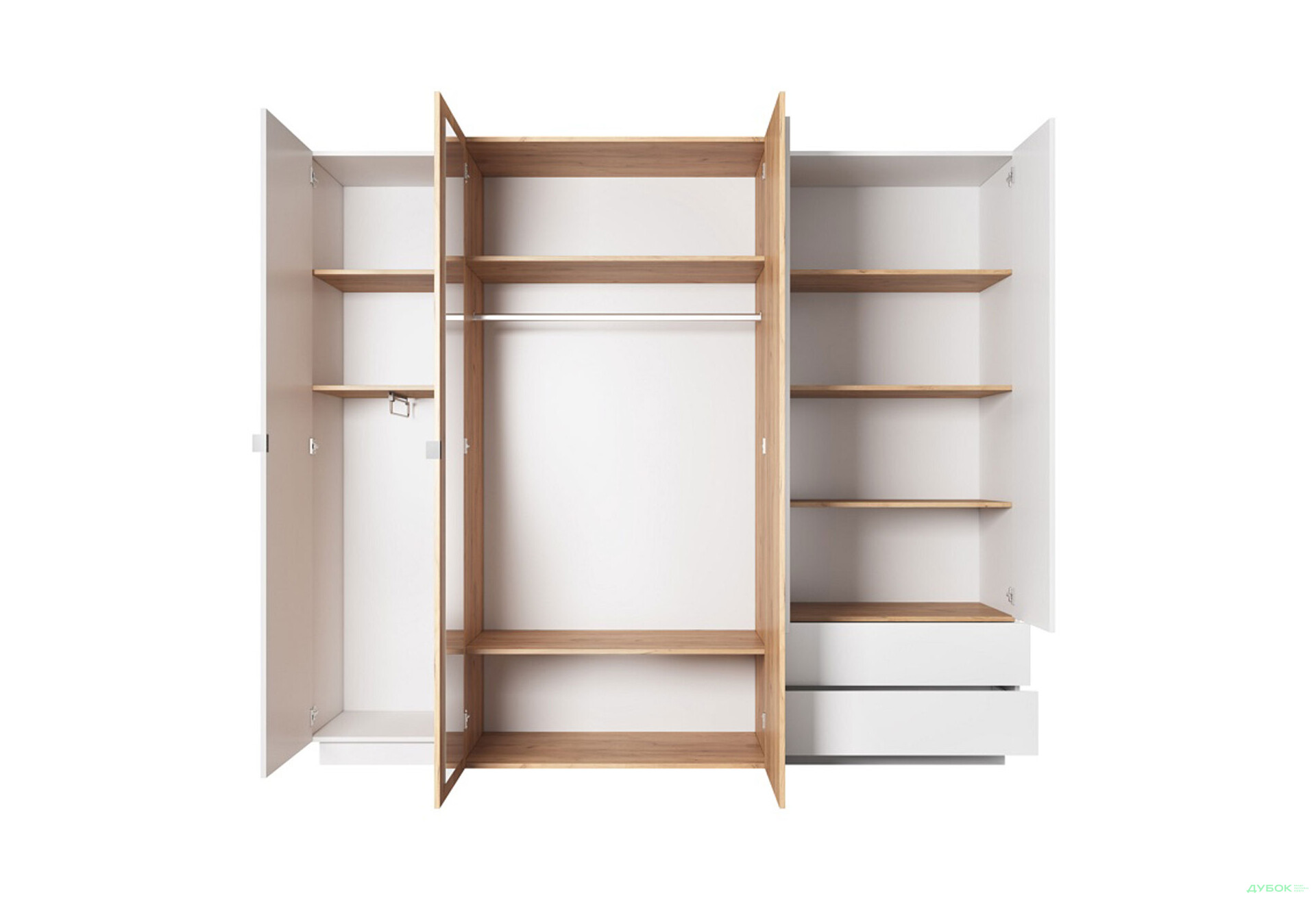 Зображення 2 - Шафа Perfect Home 3D 4-дверна з 2 шухлядами 230 см, білий / дуб крафт золотий