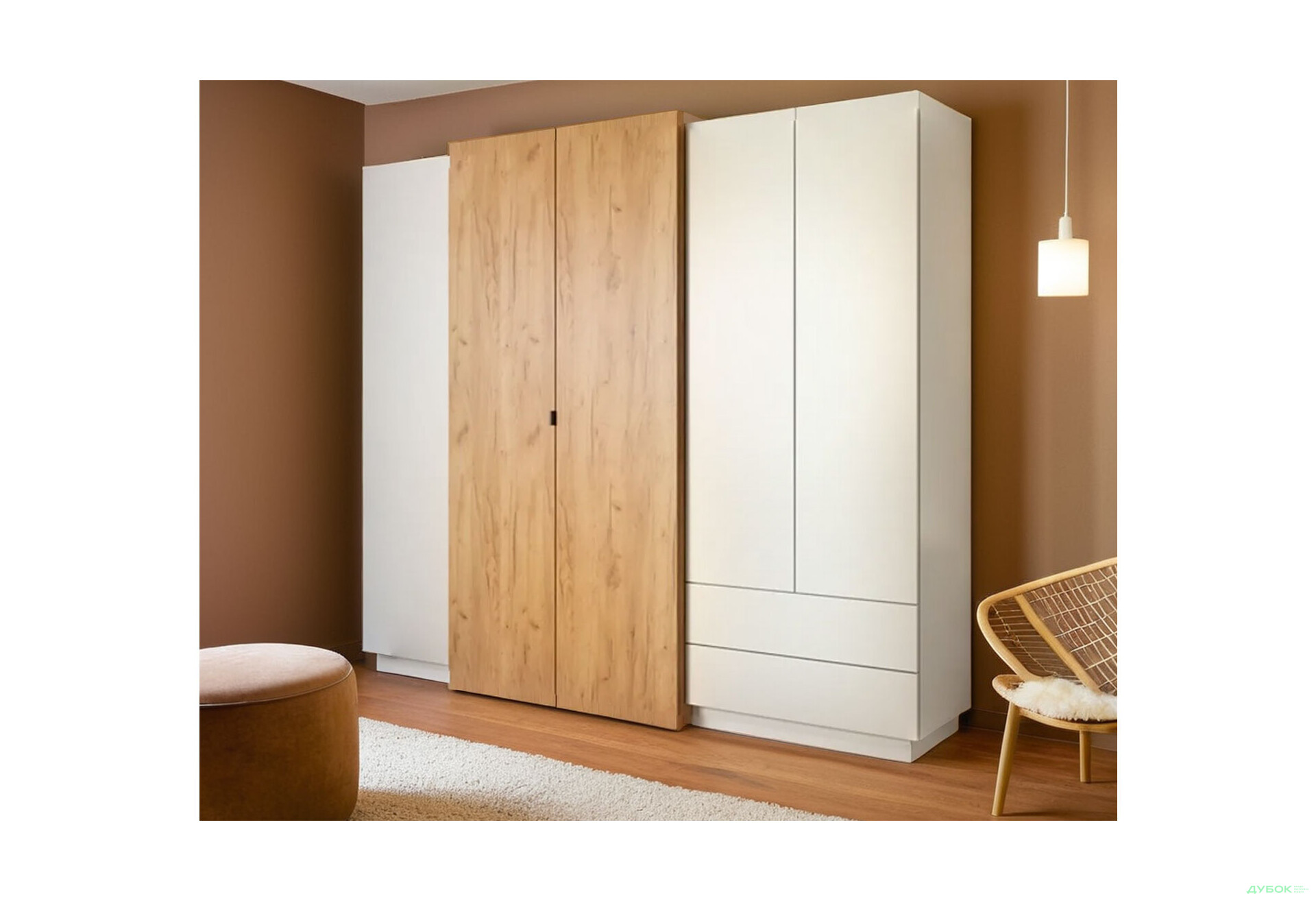 Зображення 4 - Шафа Perfect Home 3D 4-дверна з 2 шухлядами 230 см, білий / дуб крафт золотий