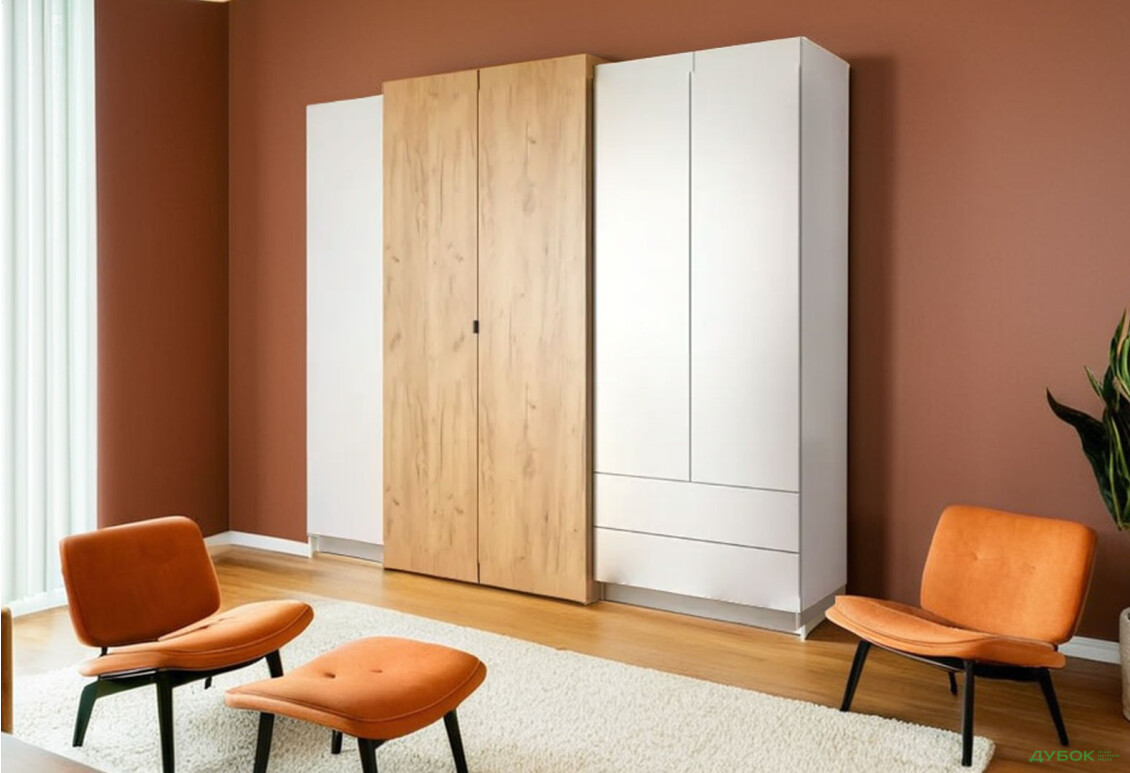 Зображення 3 - Шафа Perfect Home 3D 4-дверна з 2 шухлядами 230 см, білий / дуб крафт золотий