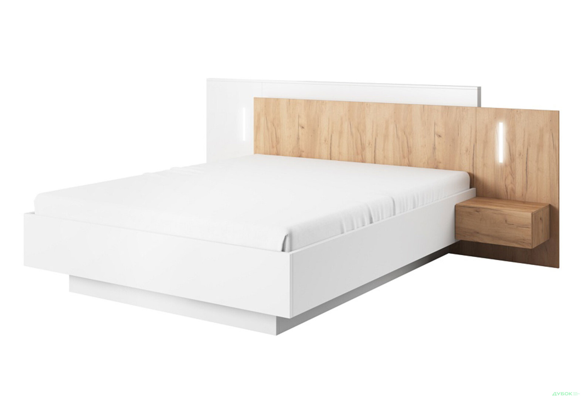 Фото 1 - Ліжко Perfect Home 3D (без вкладу) з приліжковими тумбами та LED 160х200 см, білий / дуб крафт золотий