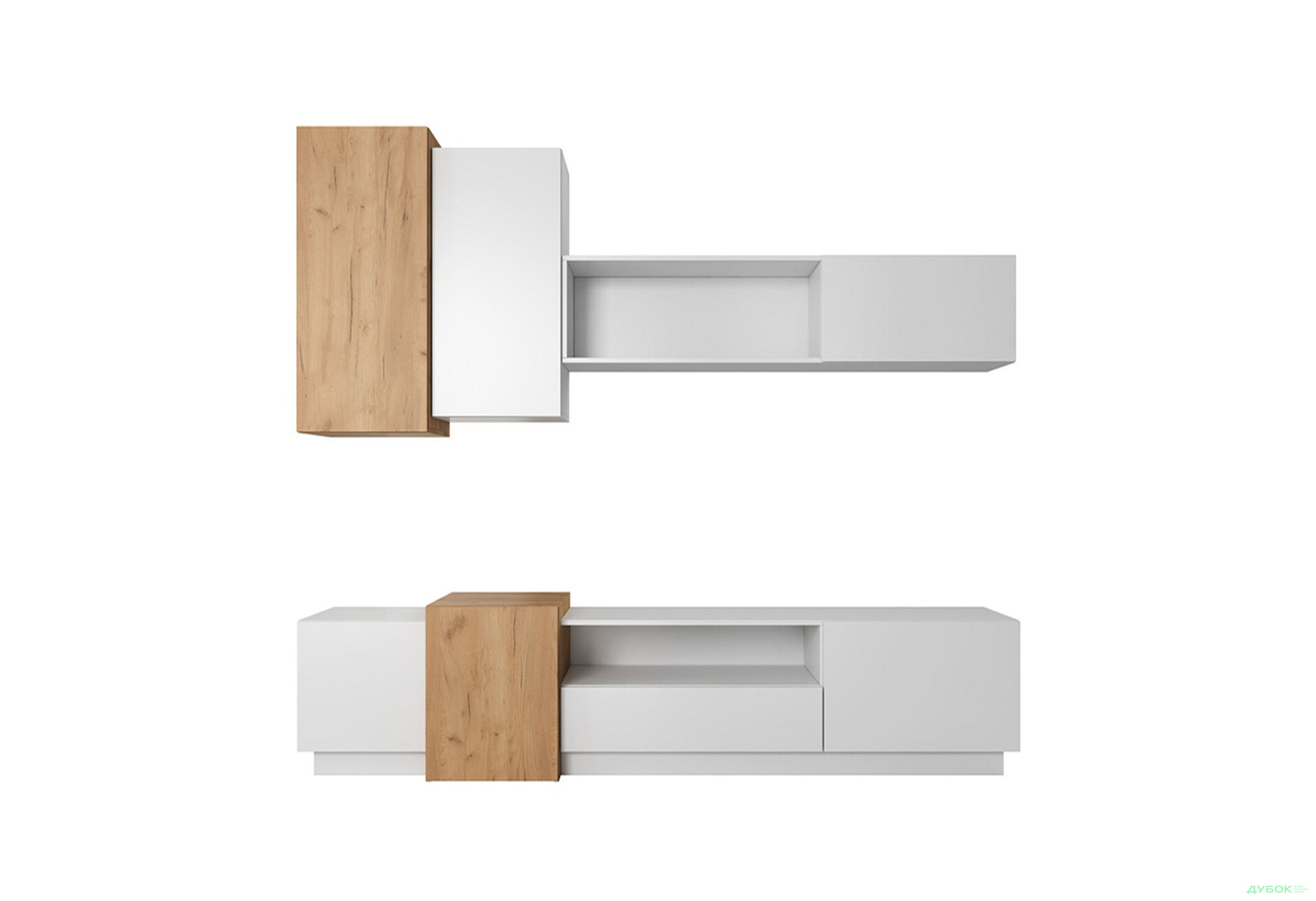 Стінка Perfect Home 3D 220 см, білий / дуб крафт золотий - Зображення 2 Зображення 2 - Стінка Perfect Home 3D 220 см, білий / дуб крафт золотий