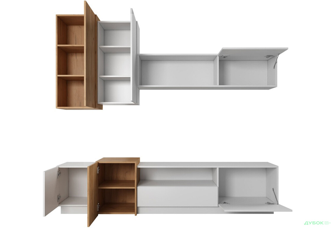 Стінка Perfect Home 3D 220 см, білий / дуб крафт золотий - Зображення 3 Зображення 3 - Стінка Perfect Home 3D 220 см, білий / дуб крафт золотий