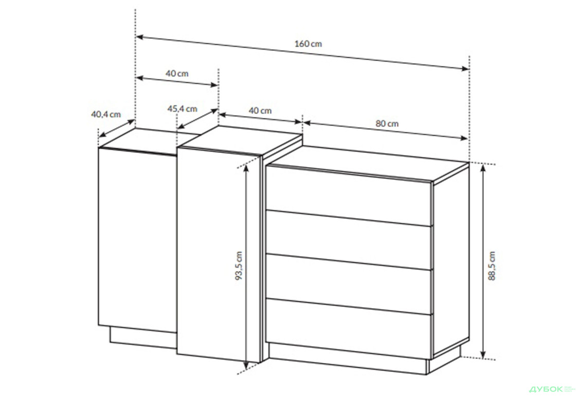 Комод Perfect Home 3D 2-дверний з 4 шухлядами 160 см, білий / дуб крафт золотий - Зображення 5 Зображення 5 - Комод Perfect Home 3D 2-дверний з 4 шухлядами 160 см, білий / дуб крафт золотий