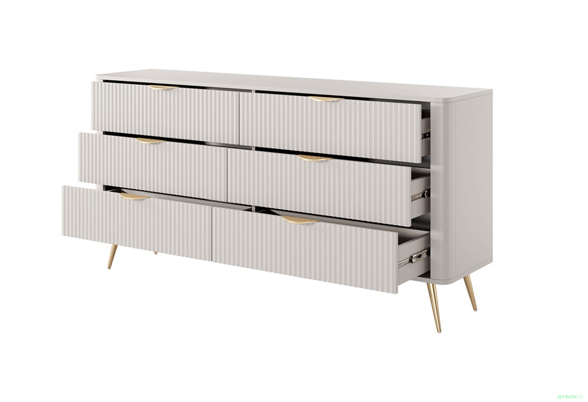 Комод Perfect Home Ланте / Lante с 6 ящиками 163 см, бежевый, золотые ножки - Изображение 2 Изображение 2 - Комод Perfect Home Ланте / Lante с 6 ящиками 163 см, бежевый, золотые ножки