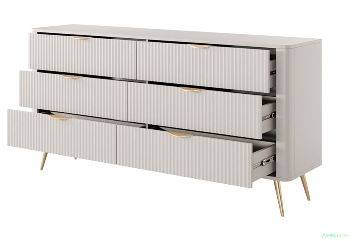Комод Perfect Home Ланте / Lante с 6 ящиками 163 см, бежевый, золотые ножки - Изображение 2 Изображение 2 - Комод Perfect Home Ланте / Lante с 6 ящиками 163 см, бежевый, золотые ножки