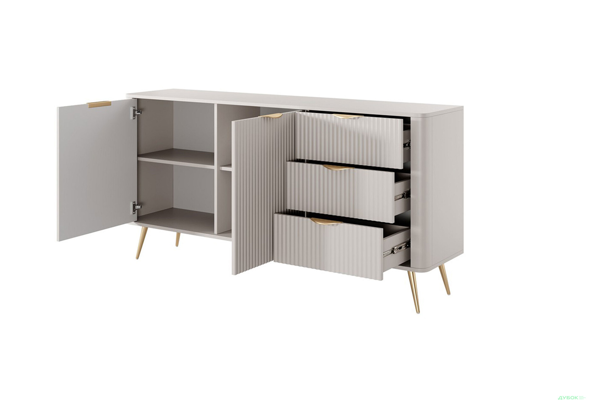 Комод Perfect Home Ланте / Lante 2-дверний з 3 шухлядами 163 см, бежевий, золоті ніжки - Зображення 5 Зображення 5 - Комод Perfect Home Ланте / Lante 2-дверний з 3 шухлядами 163 см, бежевий, золоті ніжки