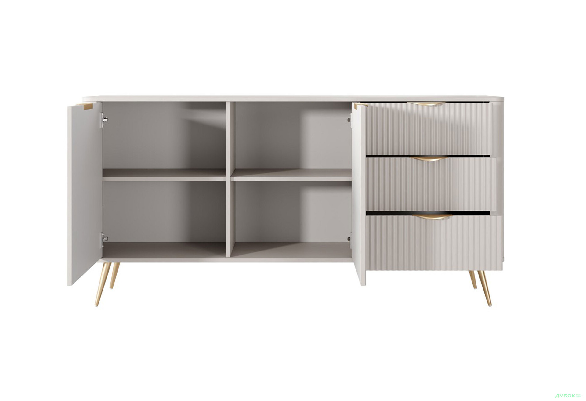 Комод Perfect Home Ланте / Lante 2-дверний з 3 шухлядами 163 см, бежевий, золоті ніжки - Зображення 3 Зображення 3 - Комод Perfect Home Ланте / Lante 2-дверний з 3 шухлядами 163 см, бежевий, золоті ніжки