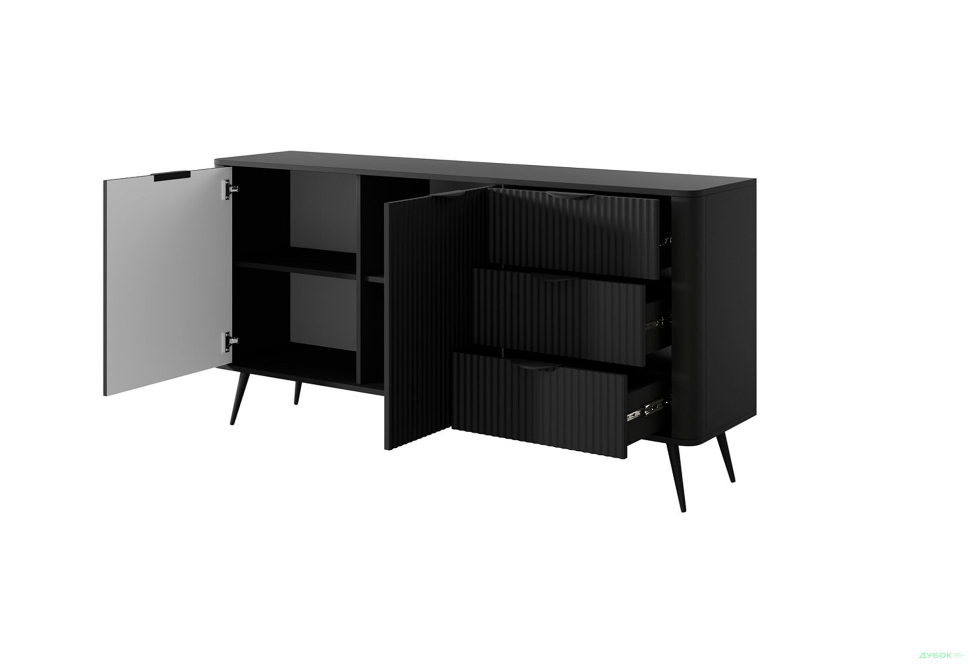 Комод Perfect Home Ланте / Lante 2-дверний з 3 шухлядами 163 см, чорний, чорні ніжки - Зображення 5 Зображення 5 - Комод Perfect Home Ланте / Lante 2-дверний з 3 шухлядами 163 см, чорний, чорні ніжки