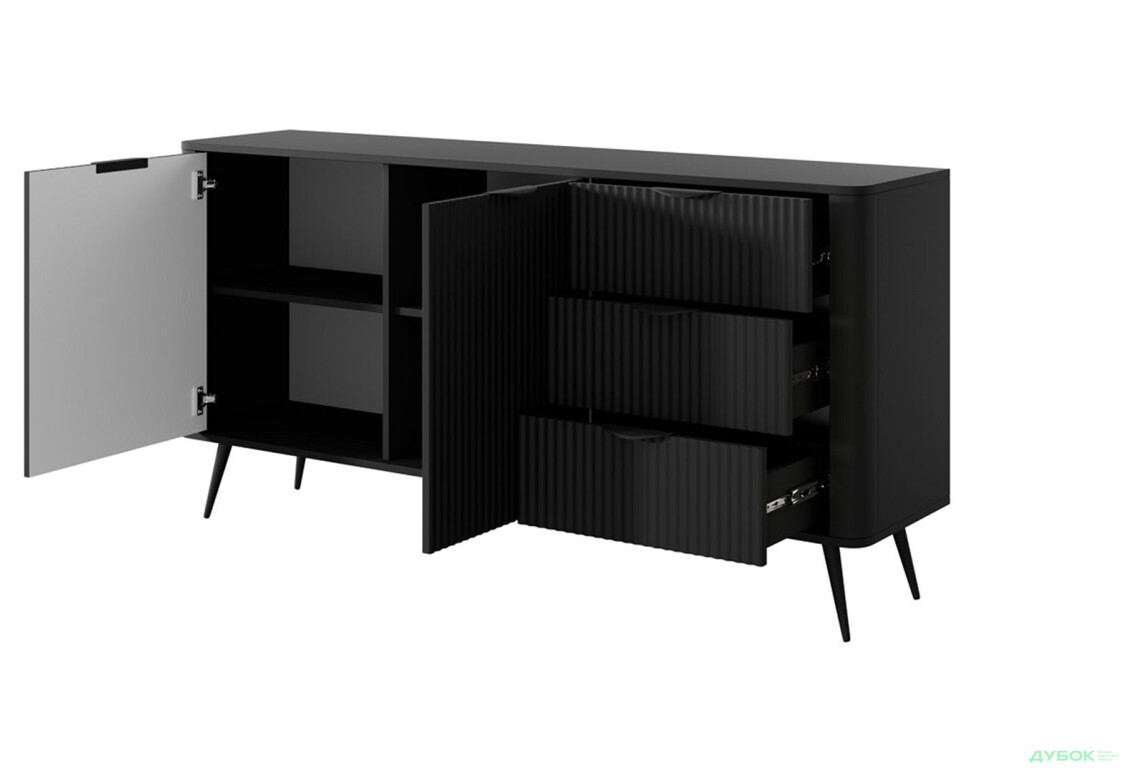 Комод Perfect Home Ланте / Lante 2-дверний з 3 шухлядами 163 см, чорний, чорні ніжки - Зображення 5 Зображення 5 - Комод Perfect Home Ланте / Lante 2-дверний з 3 шухлядами 163 см, чорний, чорні ніжки