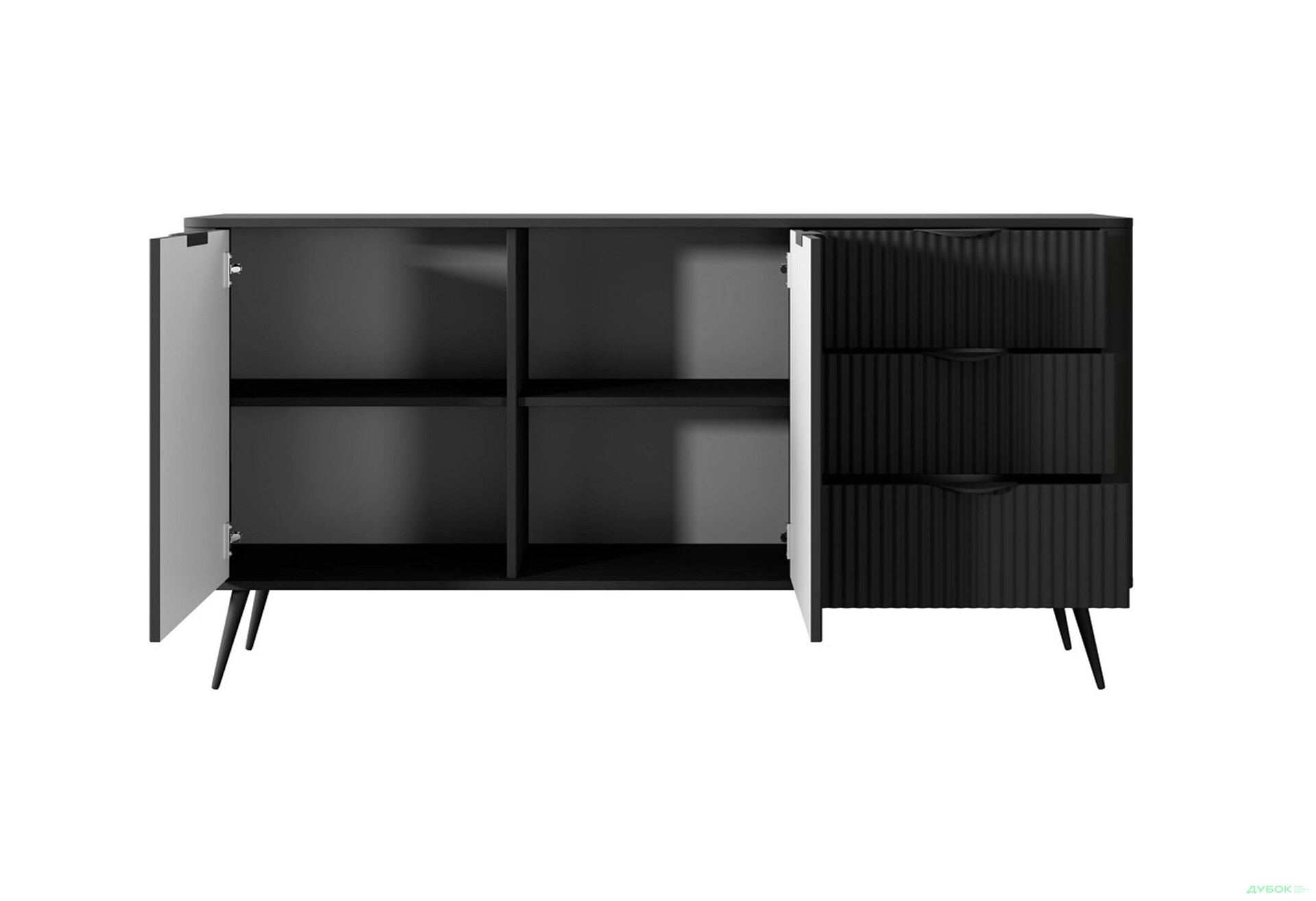 Комод Perfect Home Ланте / Lante 2-дверний з 3 шухлядами 163 см, чорний, чорні ніжки - Зображення 3 Зображення 3 - Комод Perfect Home Ланте / Lante 2-дверний з 3 шухлядами 163 см, чорний, чорні ніжки