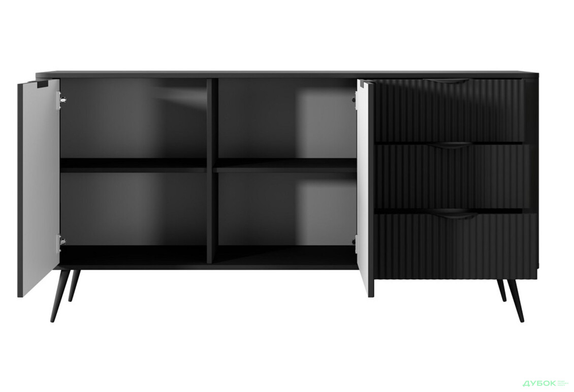 Комод Perfect Home Ланте / Lante 2-дверний з 3 шухлядами 163 см, чорний, чорні ніжки - Зображення 3 Зображення 3 - Комод Perfect Home Ланте / Lante 2-дверний з 3 шухлядами 163 см, чорний, чорні ніжки