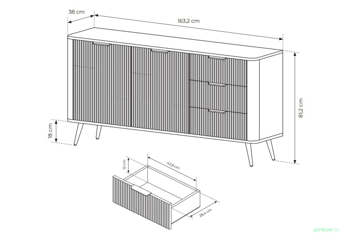 Комод Perfect Home Ланте / Lante 2-дверний з 3 шухлядами 163 см, чорний, чорні ніжки - Зображення 7 Зображення 7 - Комод Perfect Home Ланте / Lante 2-дверний з 3 шухлядами 163 см, чорний, чорні ніжки
