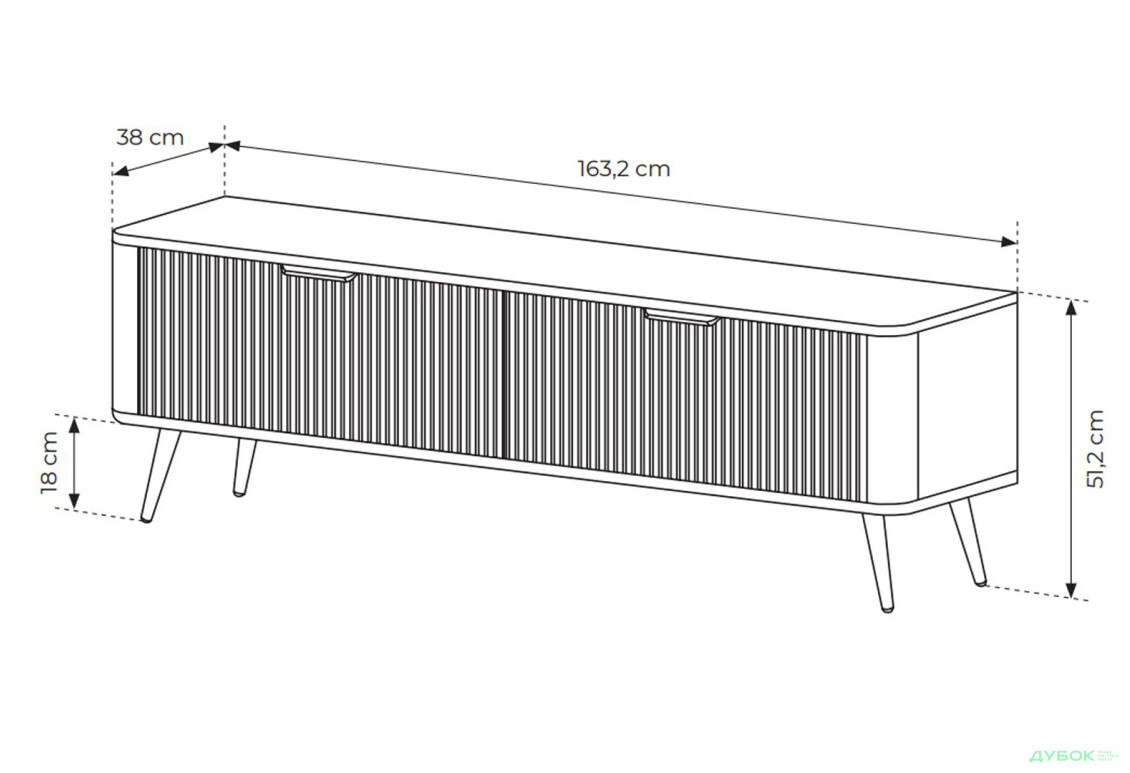 Тумба під ТВ Perfect Home Ланте / Lante з 2 дверками 163 см, чорний, чорні ніжки - Зображення 6 Зображення 6 - Тумба під ТВ Perfect Home Ланте / Lante з 2 дверками 163 см, чорний, чорні ніжки