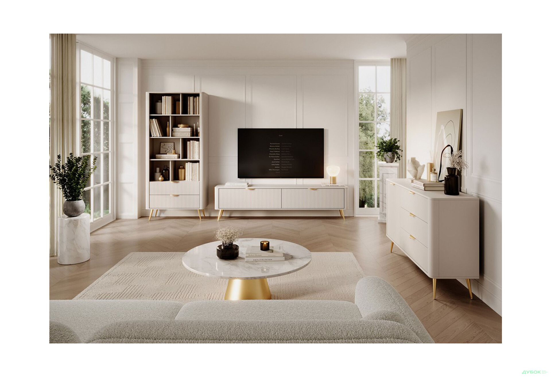 Гостиная Perfect Home Ланте / Lante Комплект I Бежевый, золотые ножки - Изображение 1 Изображение 1 - Гостиная Perfect Home Ланте / Lante Комплект I Бежевый, золотые ножки