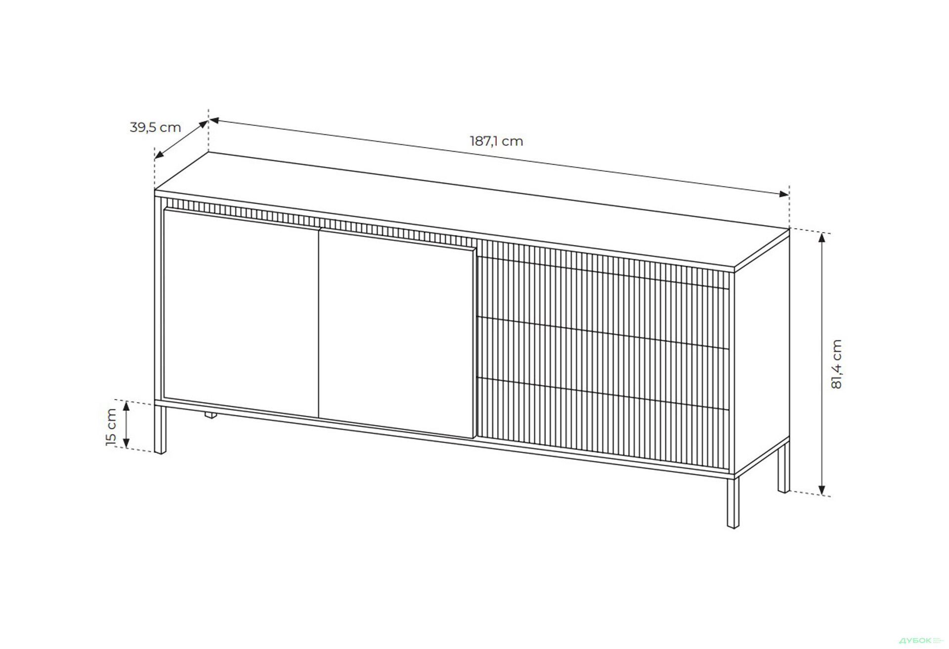 Изображение 6 - Комод Perfect Home Сенсо / Senso 2-дверный с 3 ящиками 187 см, черный