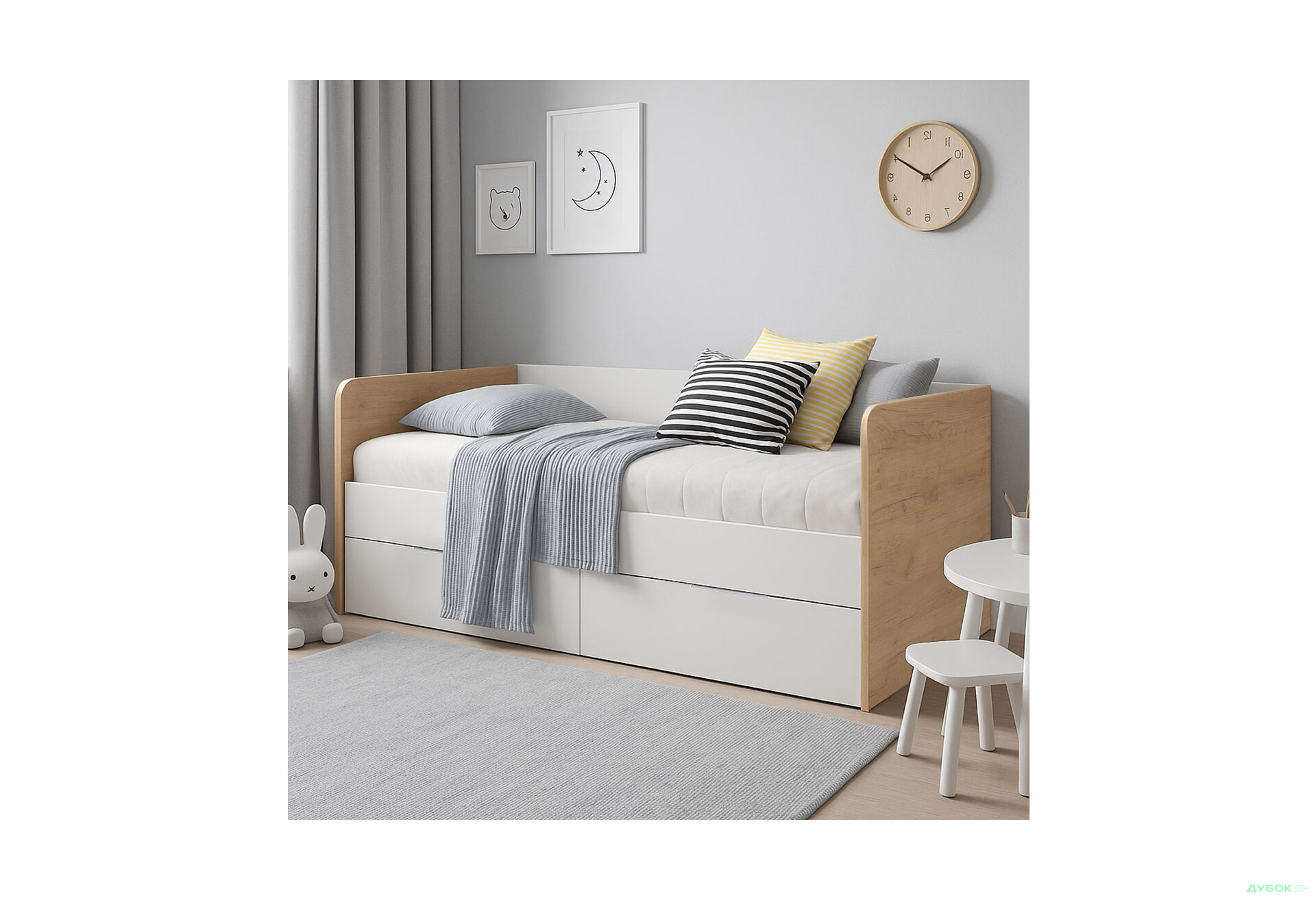 Кровать MiroMark Асти Джуниор (с вкладом) 90х200 см с ящиками, глянец белый / дуб крафт - Изображение 2 Изображение 2 - Кровать MiroMark Асти Джуниор (с вкладом) 90х200 см с ящиками, глянец белый / дуб крафт