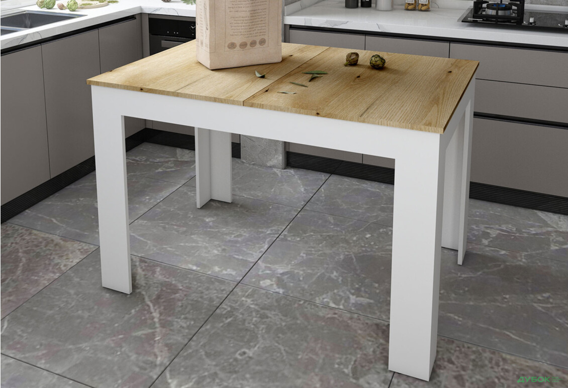 Фото 2 - Столовий стіл Doros Флінт розкладний 120 см, білий / дуб артизан