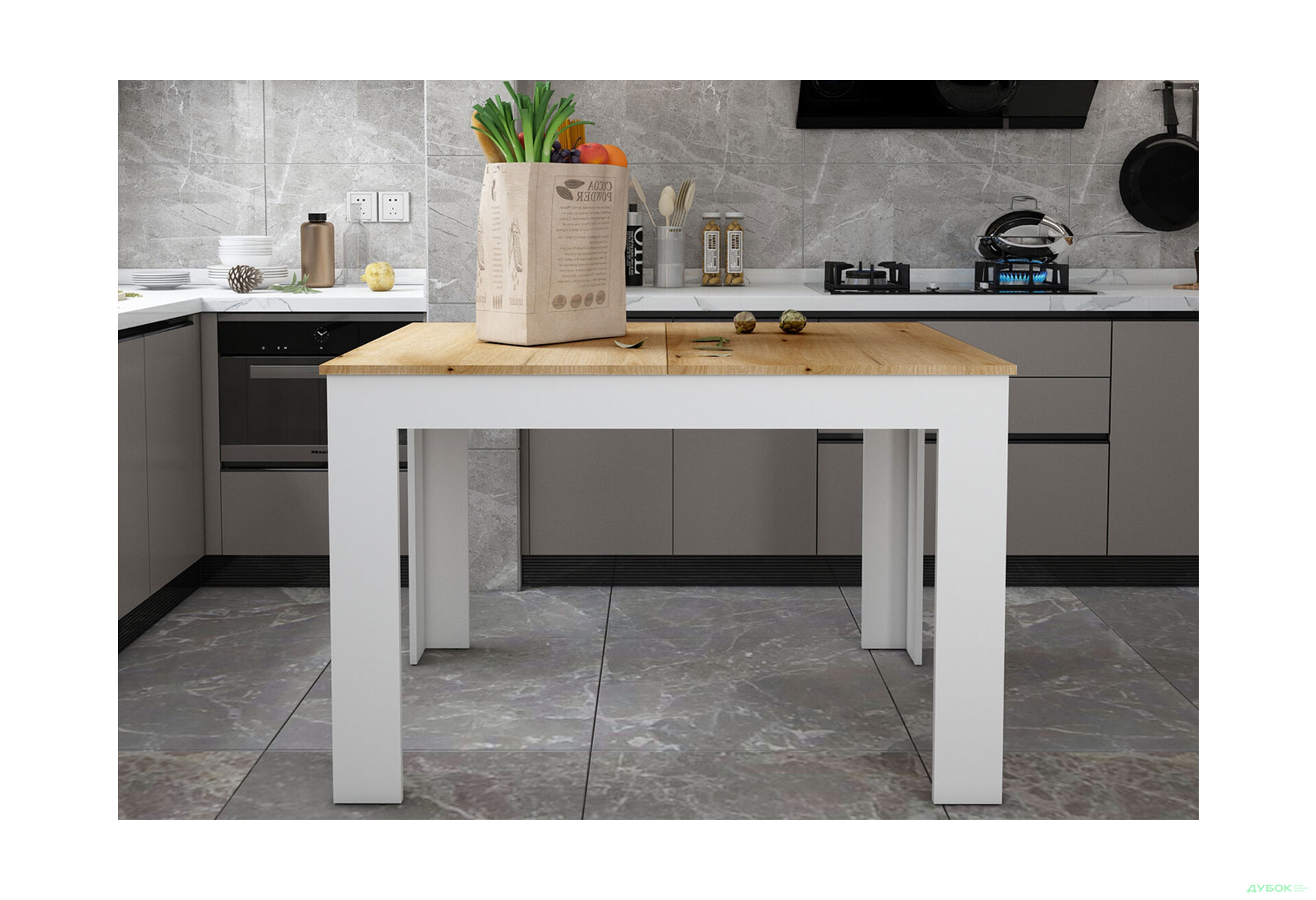 Столовий стіл Doros Флінт розкладний 120 см, білий / дуб артизан - Зображення 3 Зображення 3 - Столовий стіл Doros Флінт розкладний 120 см, білий / дуб артизан