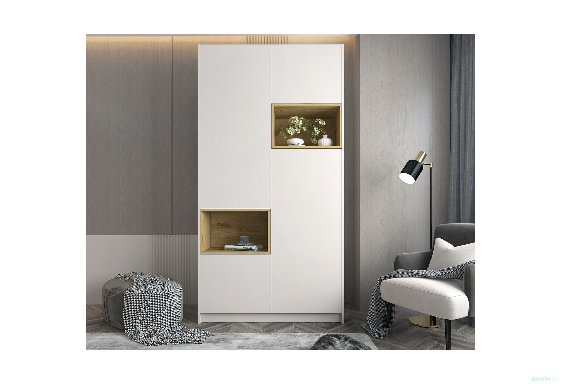 Зображення 2 - Шафа Doros Дейл 2-дверна з нішею 115.2 см, Кашемір / Дуб Артізан