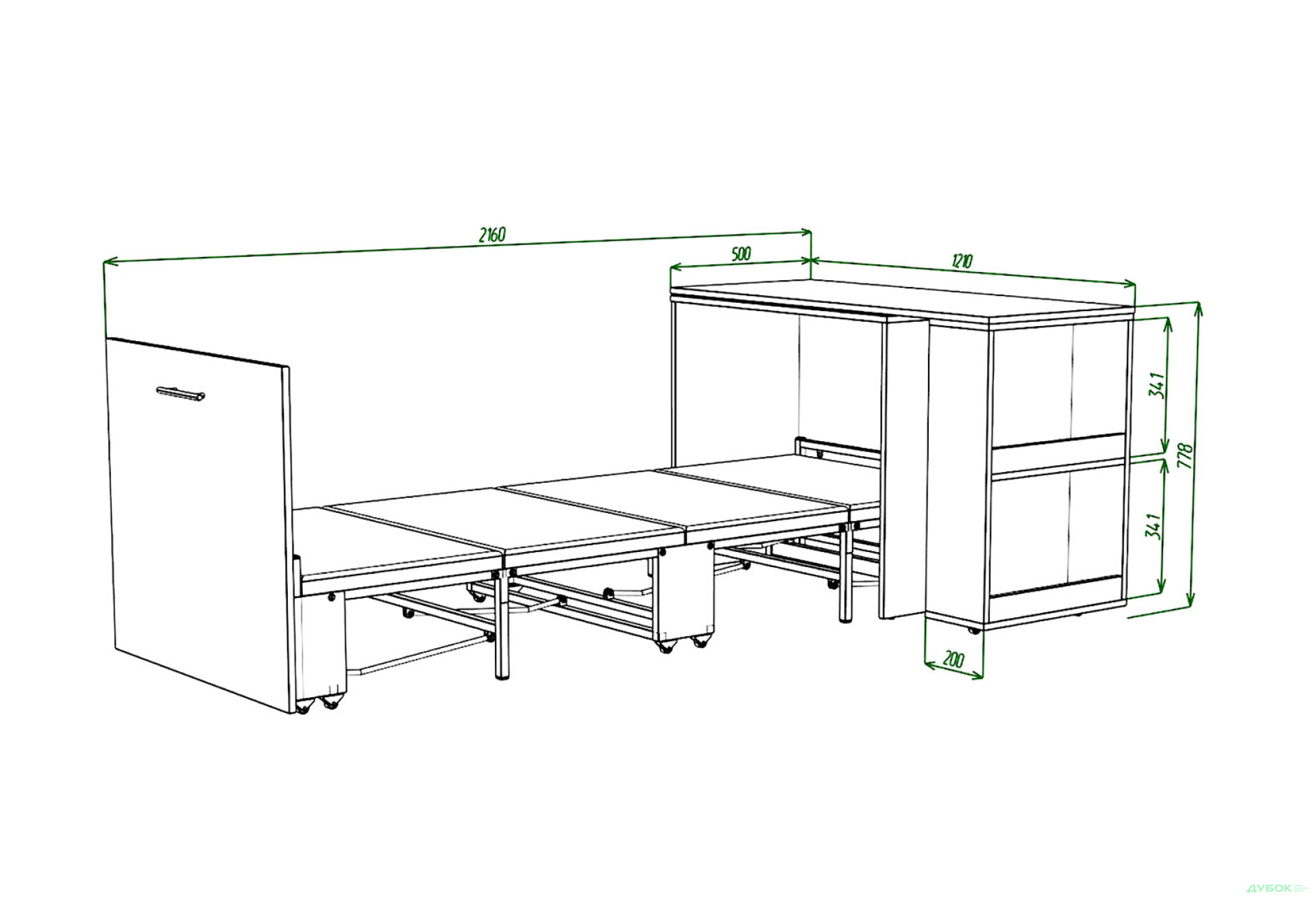 Фото 6 - Ліжко-трансформер Knap Knap Sirim / Сірім-C1 (4 в 1) 80х200 см зі столом та полицями, білий