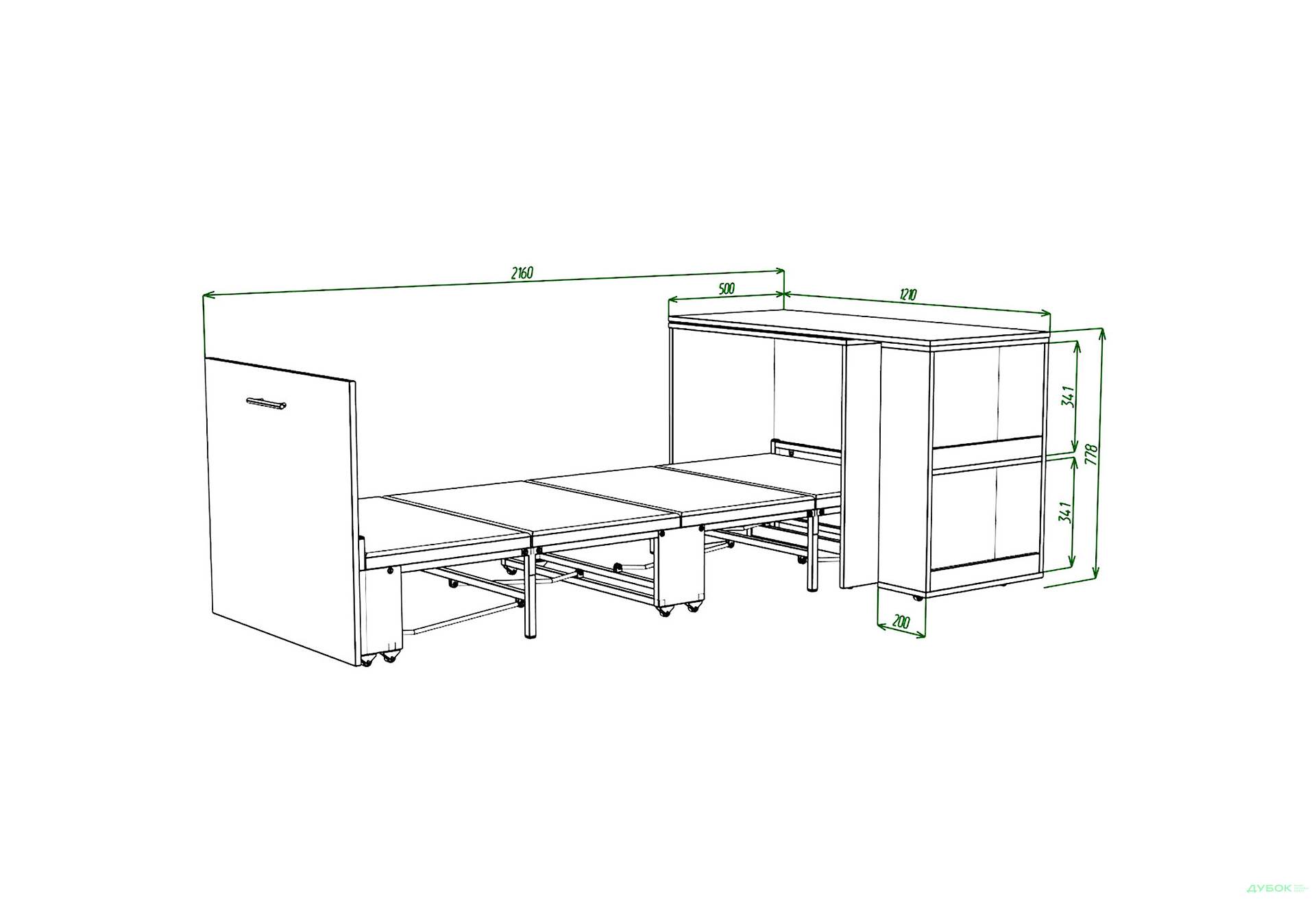 Ліжко-трансформер Knap Knap Sirim / Сірім-C1 (4 в 1) 80х200 см зі столом та полицями, графіт сірий - Зображення 4 Зображення 4 - Ліжко-трансформер Knap Knap Sirim / Сірім-C1 (4 в 1) 80х200 см зі столом та полицями, графіт сірий