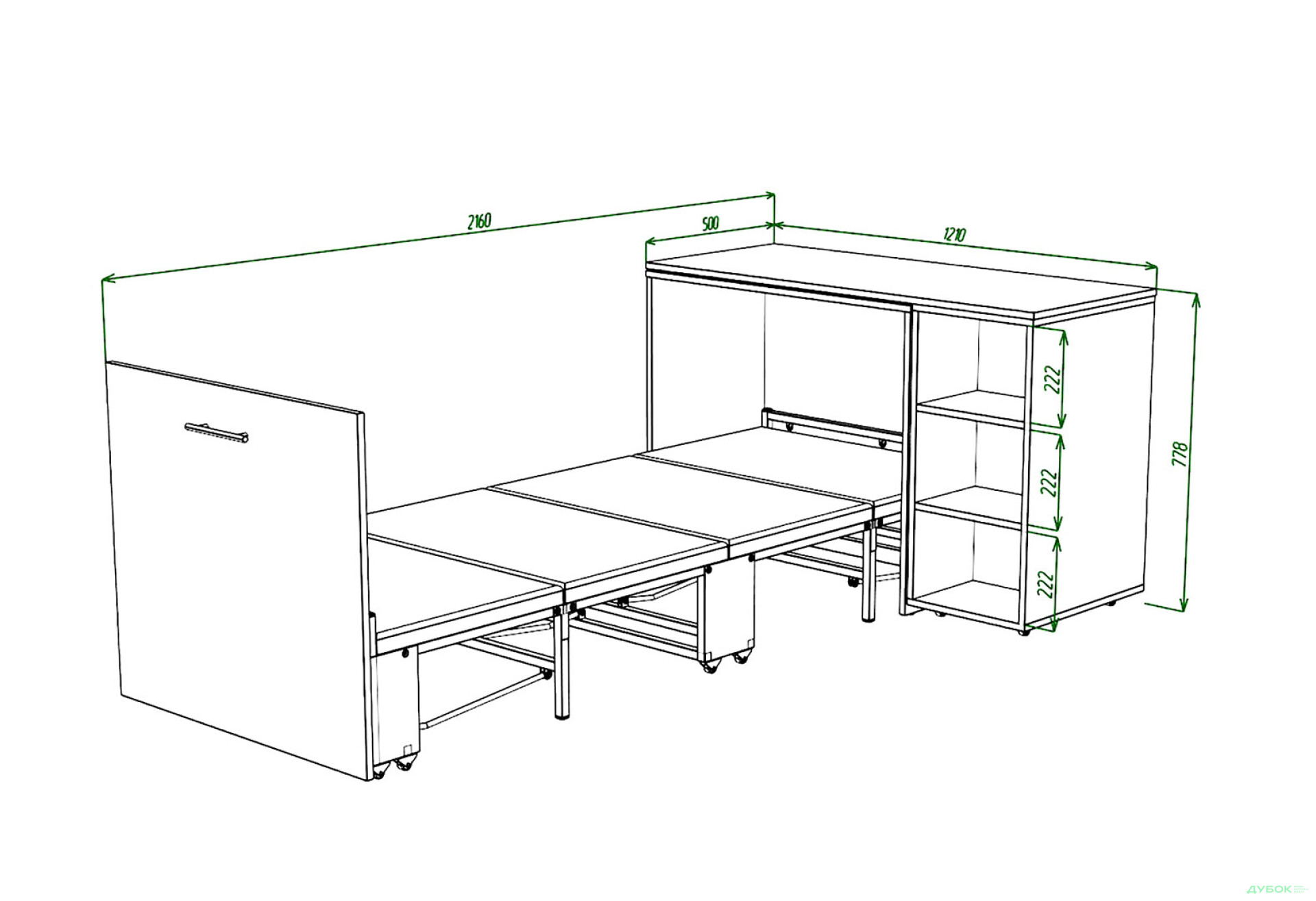 Фото 5 - Ліжко-трансформер Knap Knap Sirim / Сірім-C2 (4 в 1) 80х200 см зі столом та полицями, білий