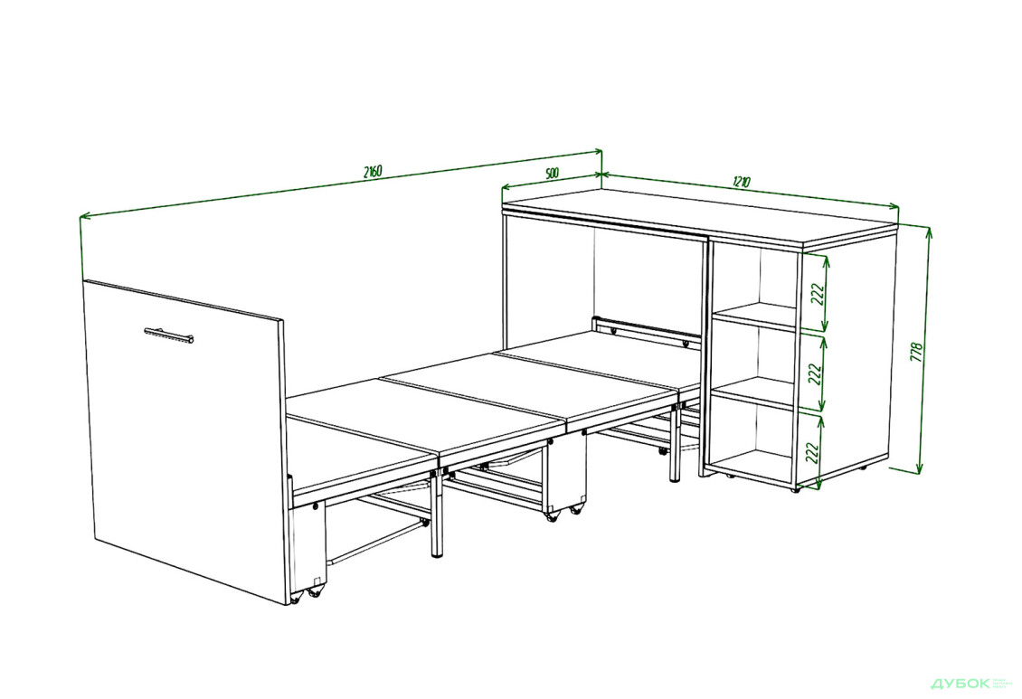 Фото 4 - Ліжко-трансформер Knap Knap Sirim / Сірім-C2 (4 в 1) 80х200 см зі столом та полицями, венге