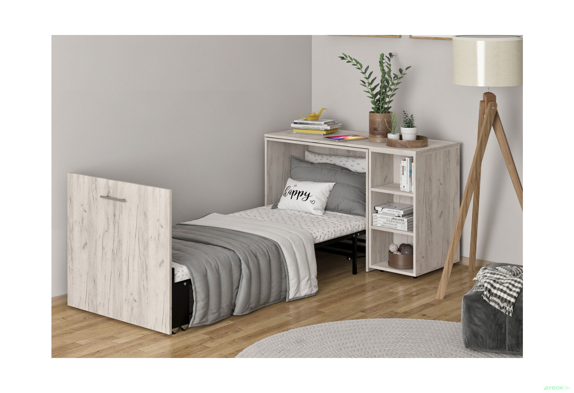 Ліжко-трансформер Knap Knap Sirim / Сірім-C2 (4 в 1) 80х200 см зі столом та полицями, дуб крафт білий - Зображення 2 Зображення 2 - Ліжко-трансформер Knap Knap Sirim / Сірім-C2 (4 в 1) 80х200 см зі столом та полицями, дуб крафт білий