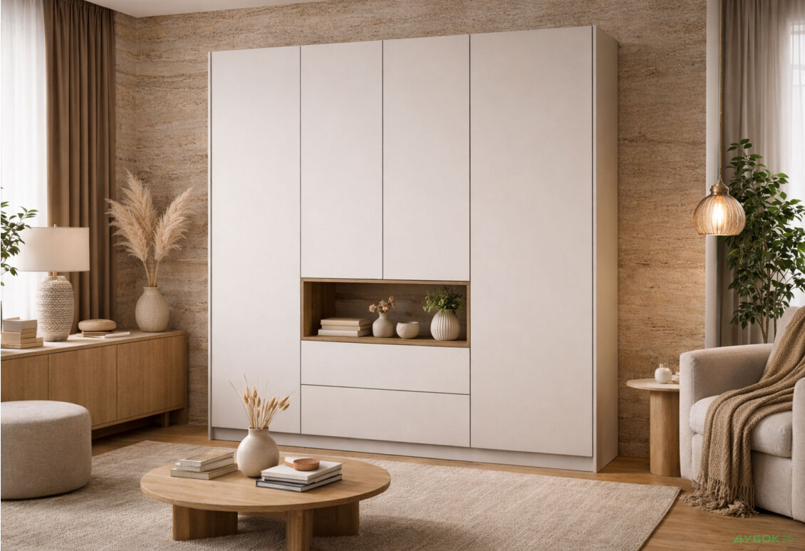 Изображение 2 - Шкаф Doros Дейл 4-дверный с нишей и 2 ящиками 206 см, Кашемир / Дуб Артизан