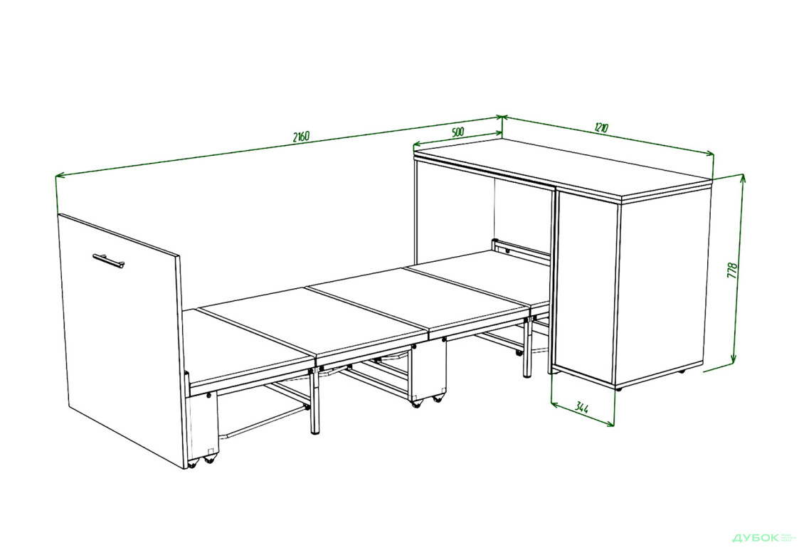 Фото 5 - Ліжко-трансформер Knap Knap Sirim / Сірім-C3 (4 в 1) 80х200 см зі столом і тумбою, венге