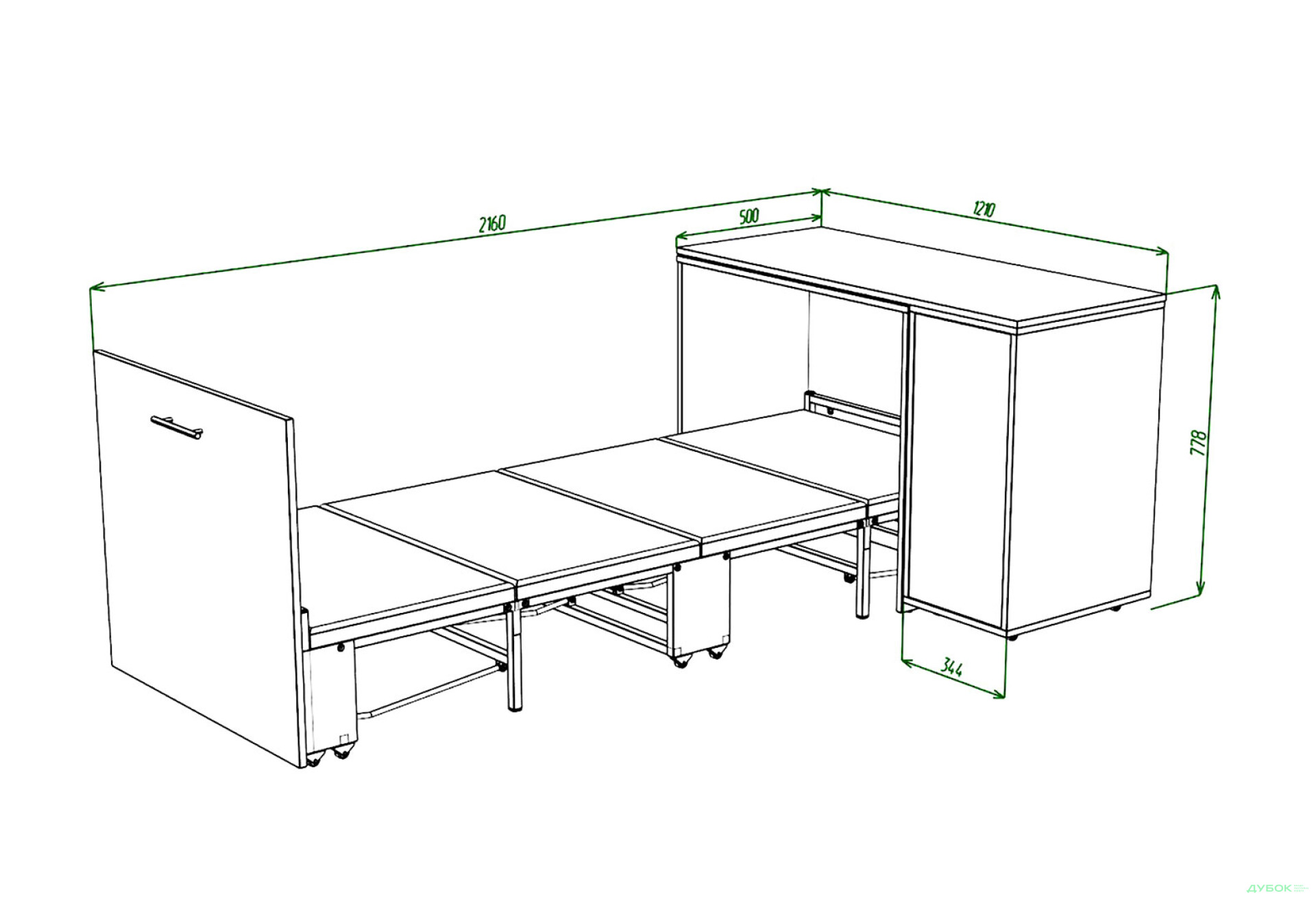 Фото 4 - Кровать-трансформер Knap Knap Sirim / Сирим-C3 (4 в 1) 80х200 см со столом и тумбой, дуб крафт белый