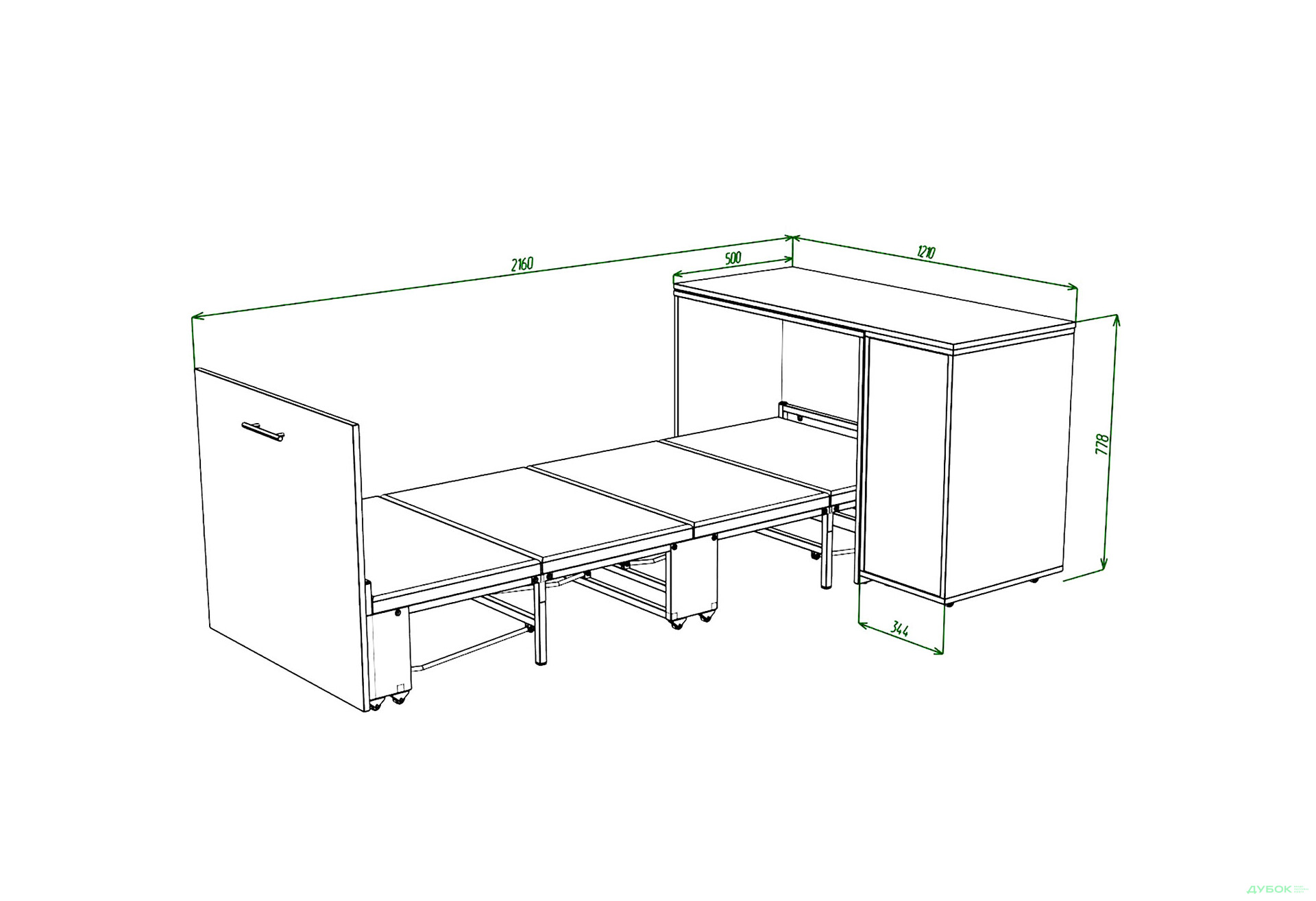 Ліжко-трансформер Knap Knap Sirim / Сірім-C3 (4 в 1) 80х200 см зі столом і тумбою, дуб крафт білий - Зображення 4 Зображення 4 - Ліжко-трансформер Knap Knap Sirim / Сірім-C3 (4 в 1) 80х200 см зі столом і тумбою, дуб крафт білий