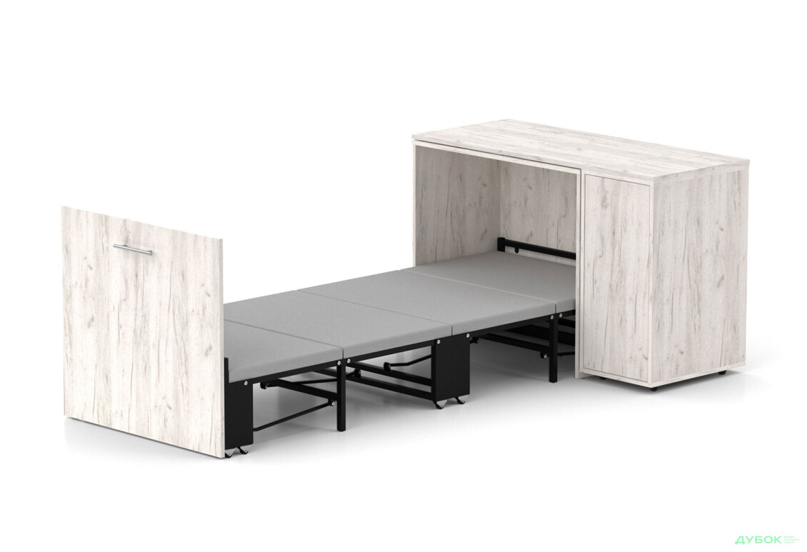 Кровать-трансформер Knap Knap Sirim / Сирим-C3 (4 в 1) 80х200 см со столом и тумбой, дуб крафт белый