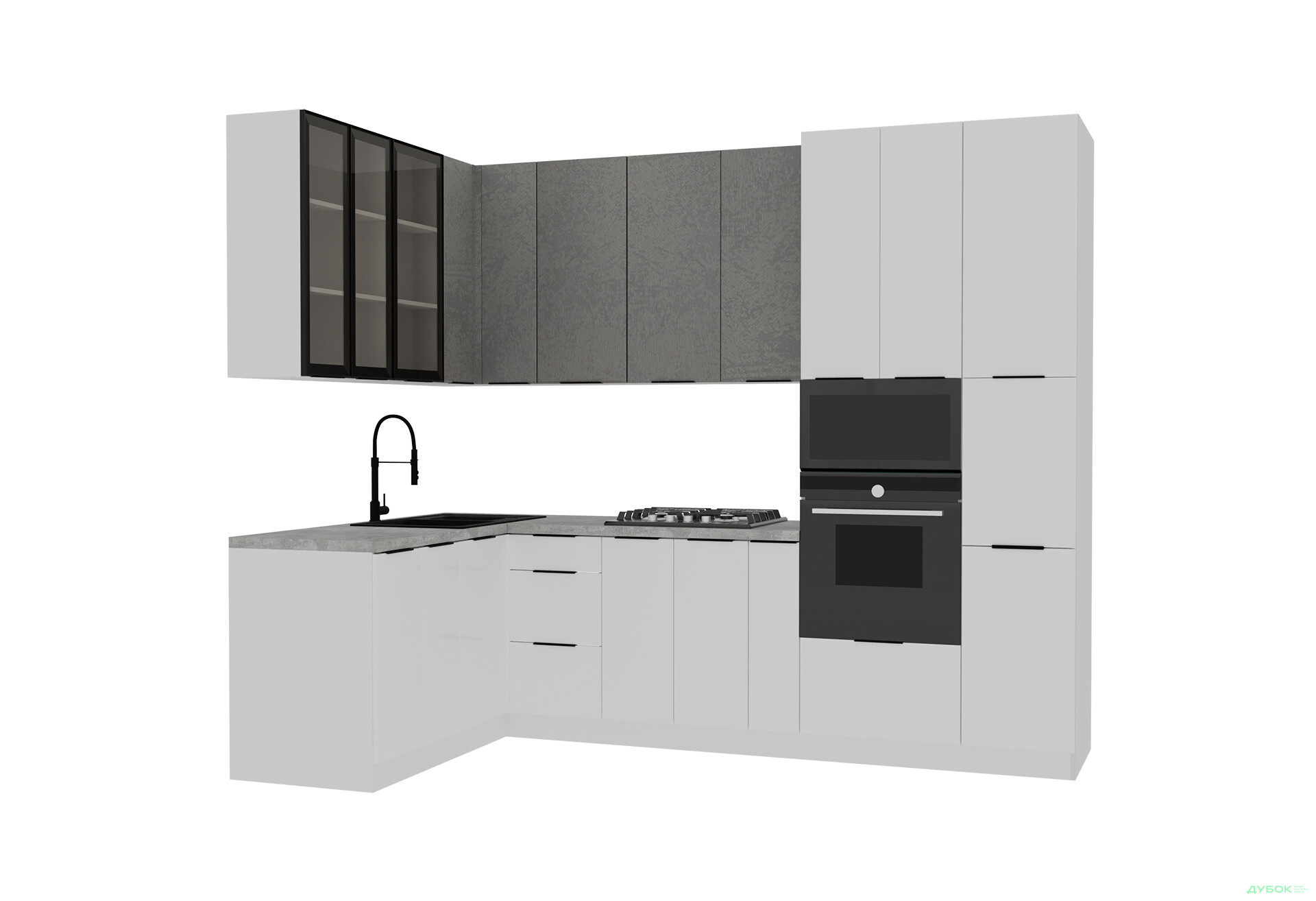 Зображення 2 - Кутова кухня Діплос / Diplos Blum 1.6х2.8 MebelStar, бетон сірий / білий agt