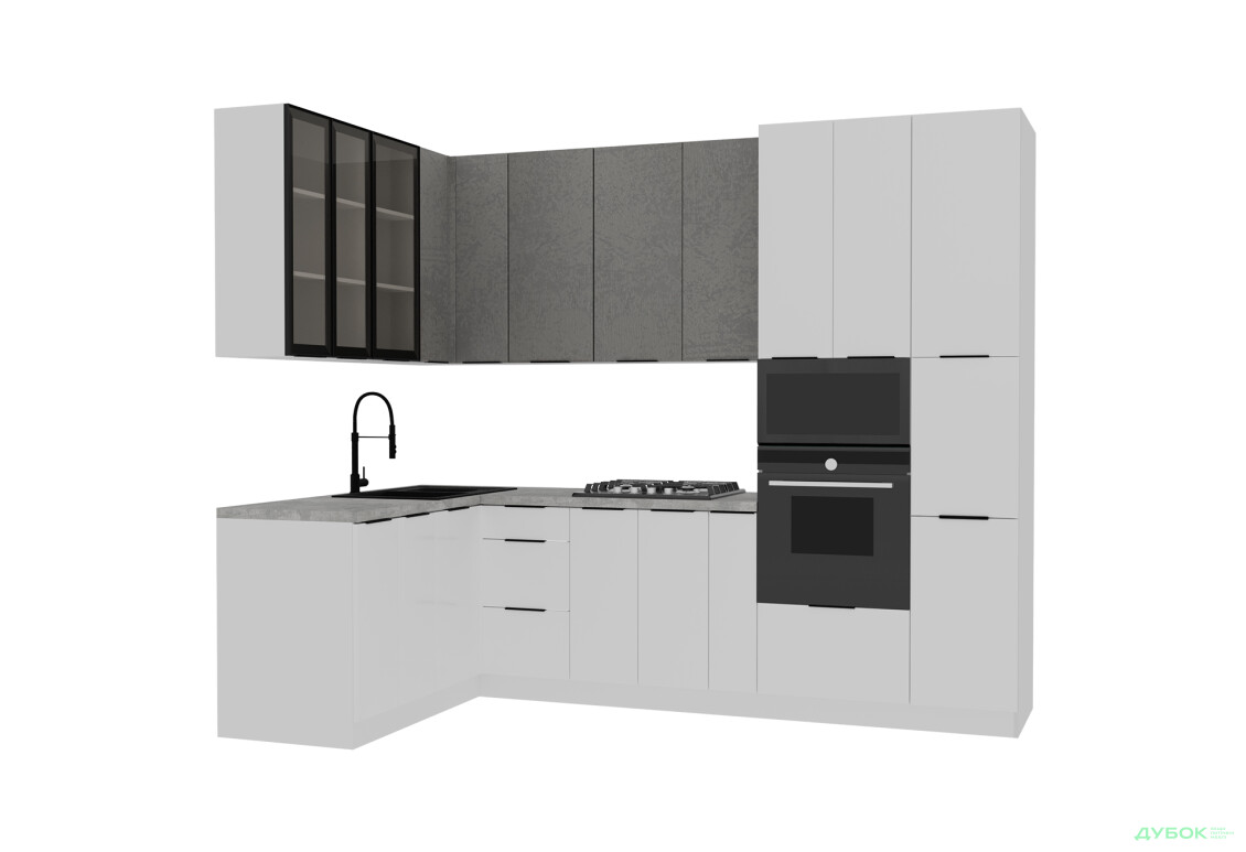Зображення 2 - Кутова кухня Діплос / Diplos Blum 1.6х2.8 MebelStar, бетон сірий / білий agt