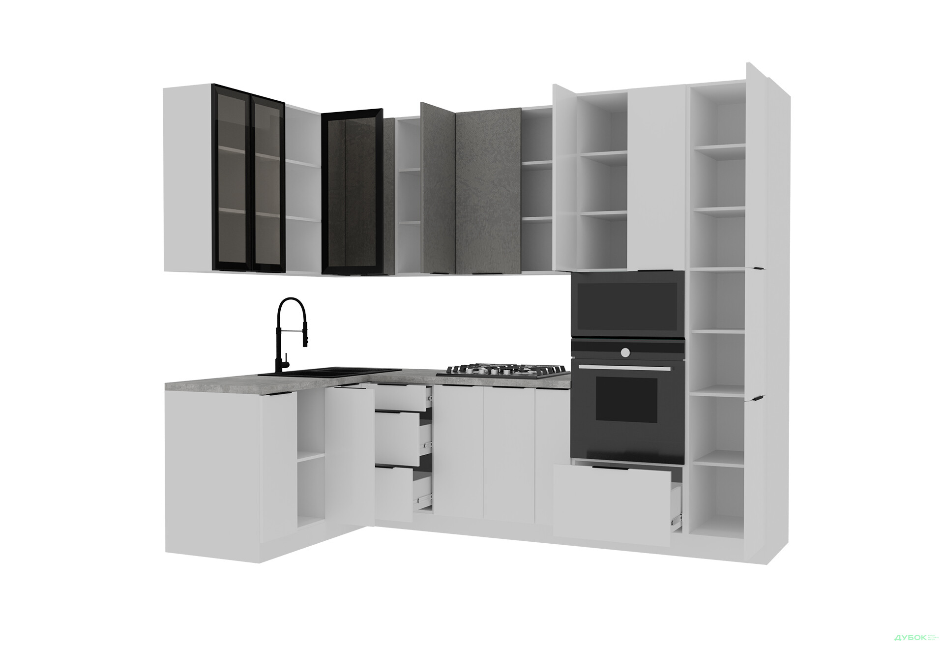 Зображення 3 - Кутова кухня Діплос / Diplos Blum 1.6х2.8 MebelStar, бетон сірий / білий agt