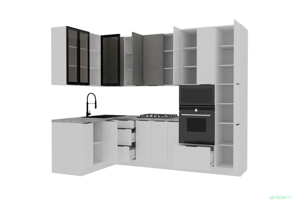 Зображення 3 - Кутова кухня Діплос / Diplos Blum 1.6х2.8 MebelStar, бетон сірий / білий agt